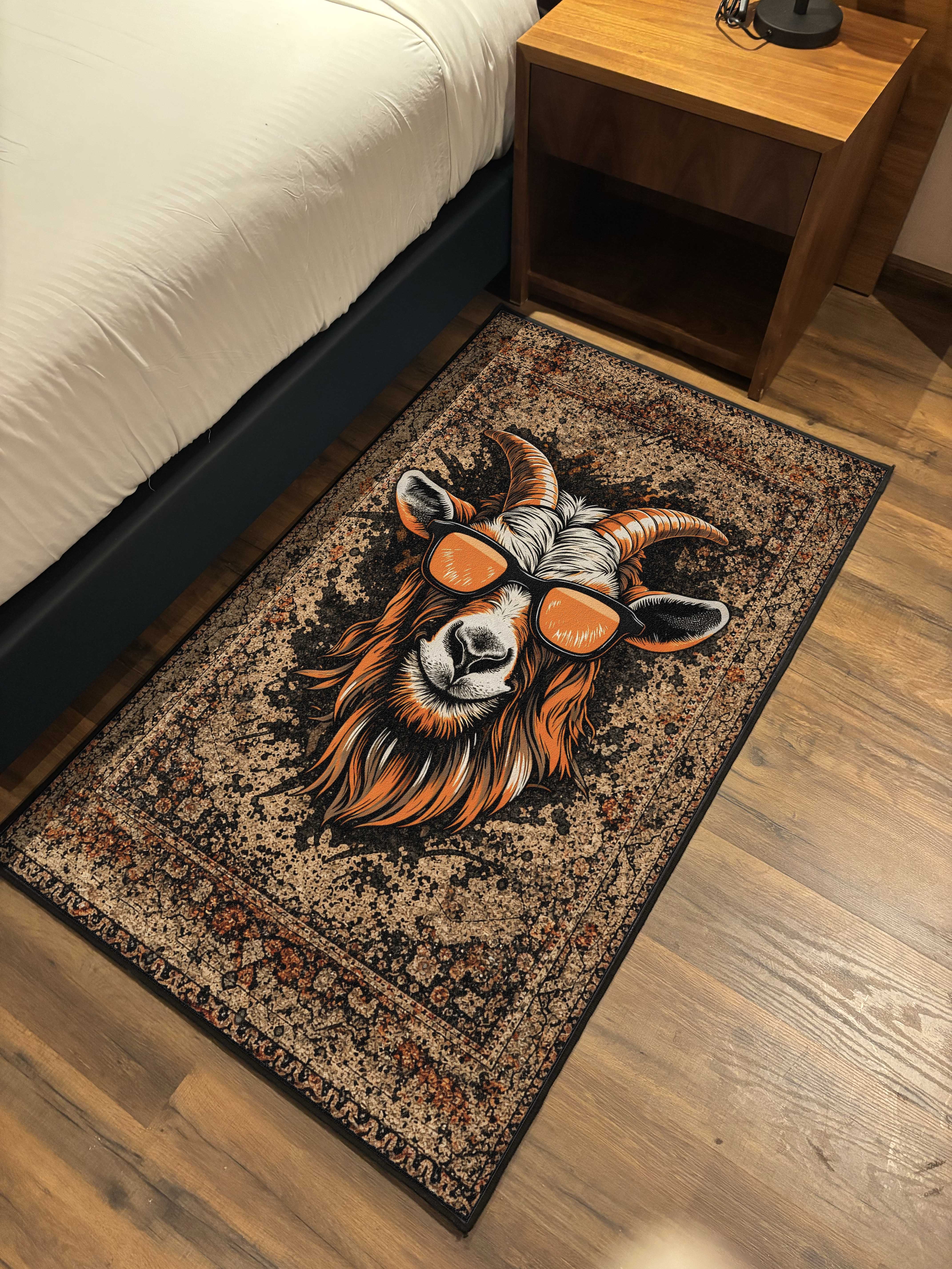 Summer goat Traditional Washable Custom Rug