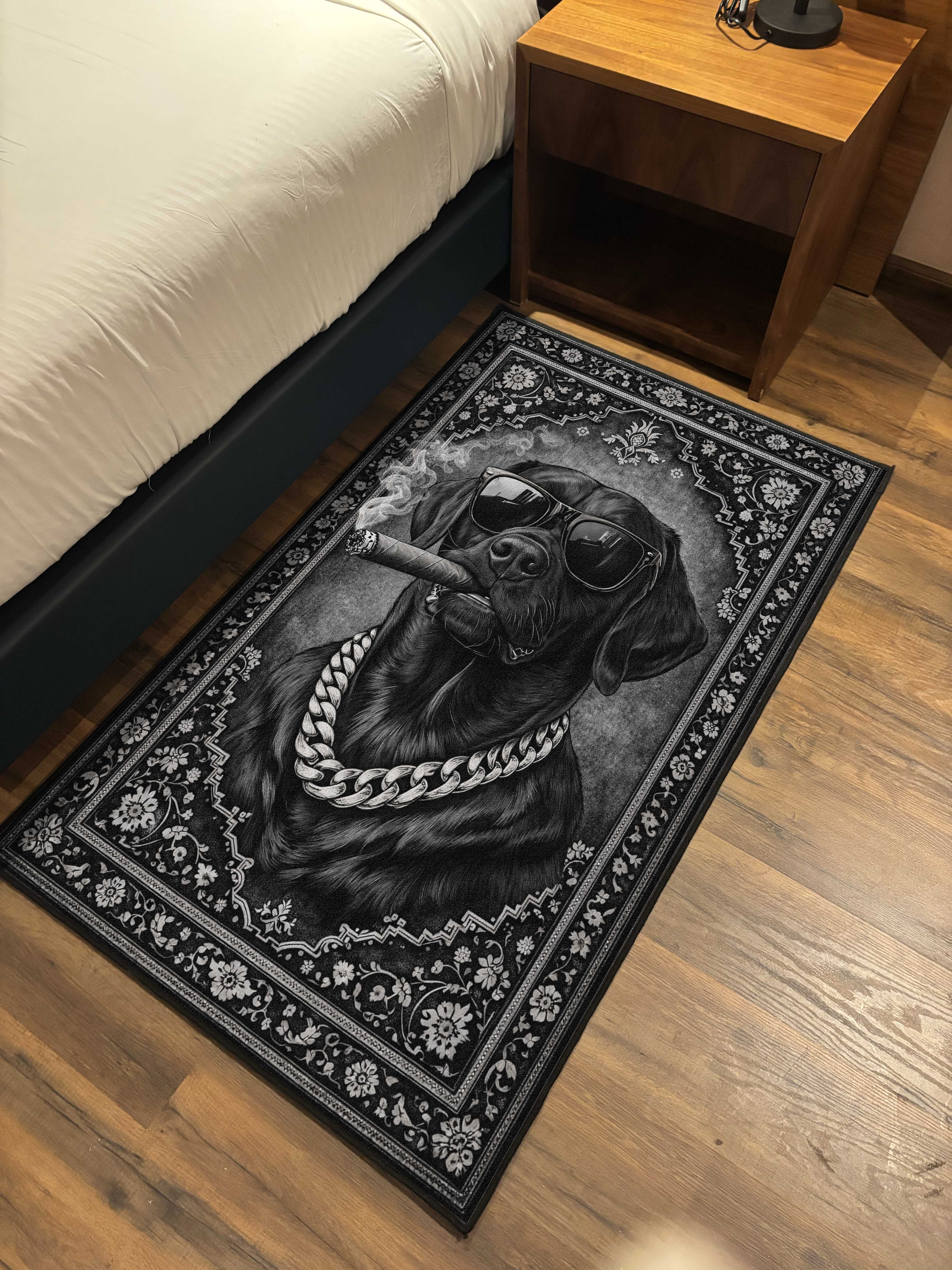 Monochromatic Smoking Dog Traditional Washable Custom Rug