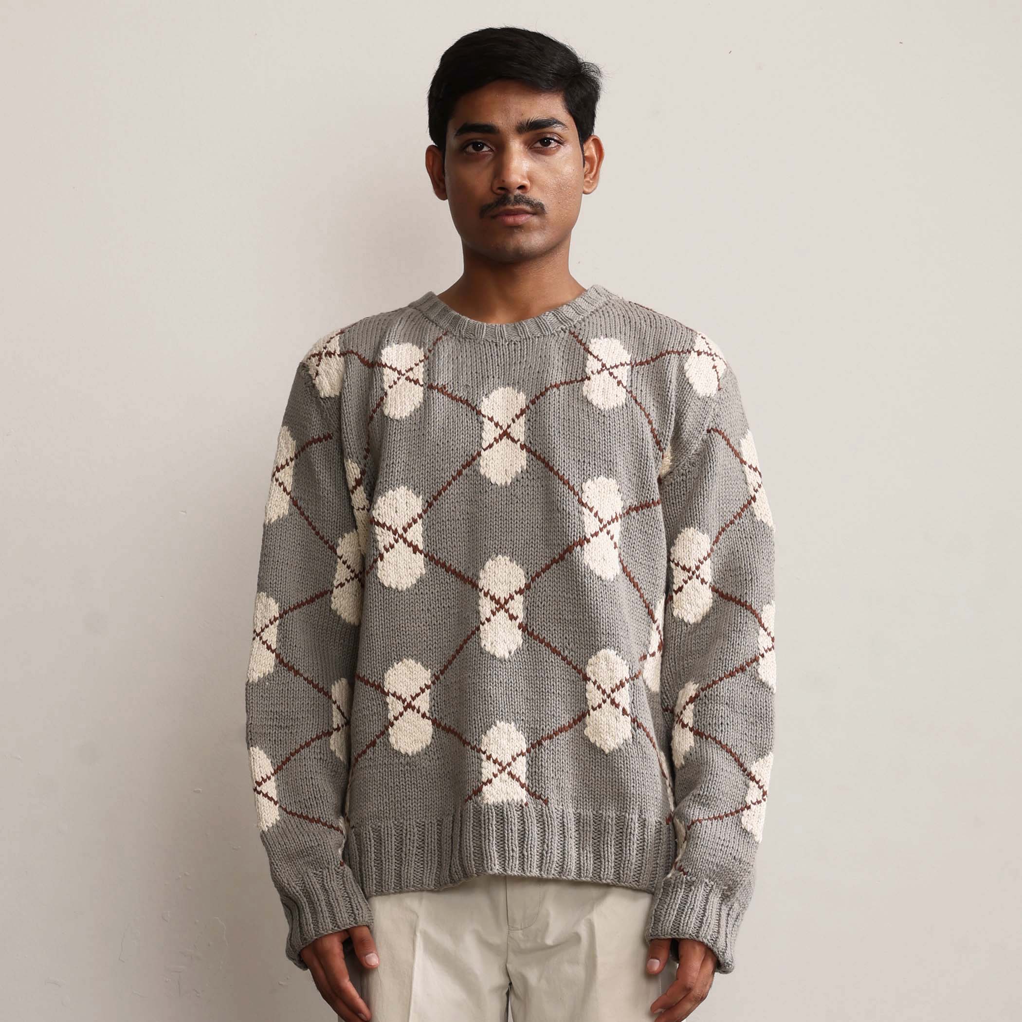 DNA Argyle Hand-Knitted Sweater - Grey