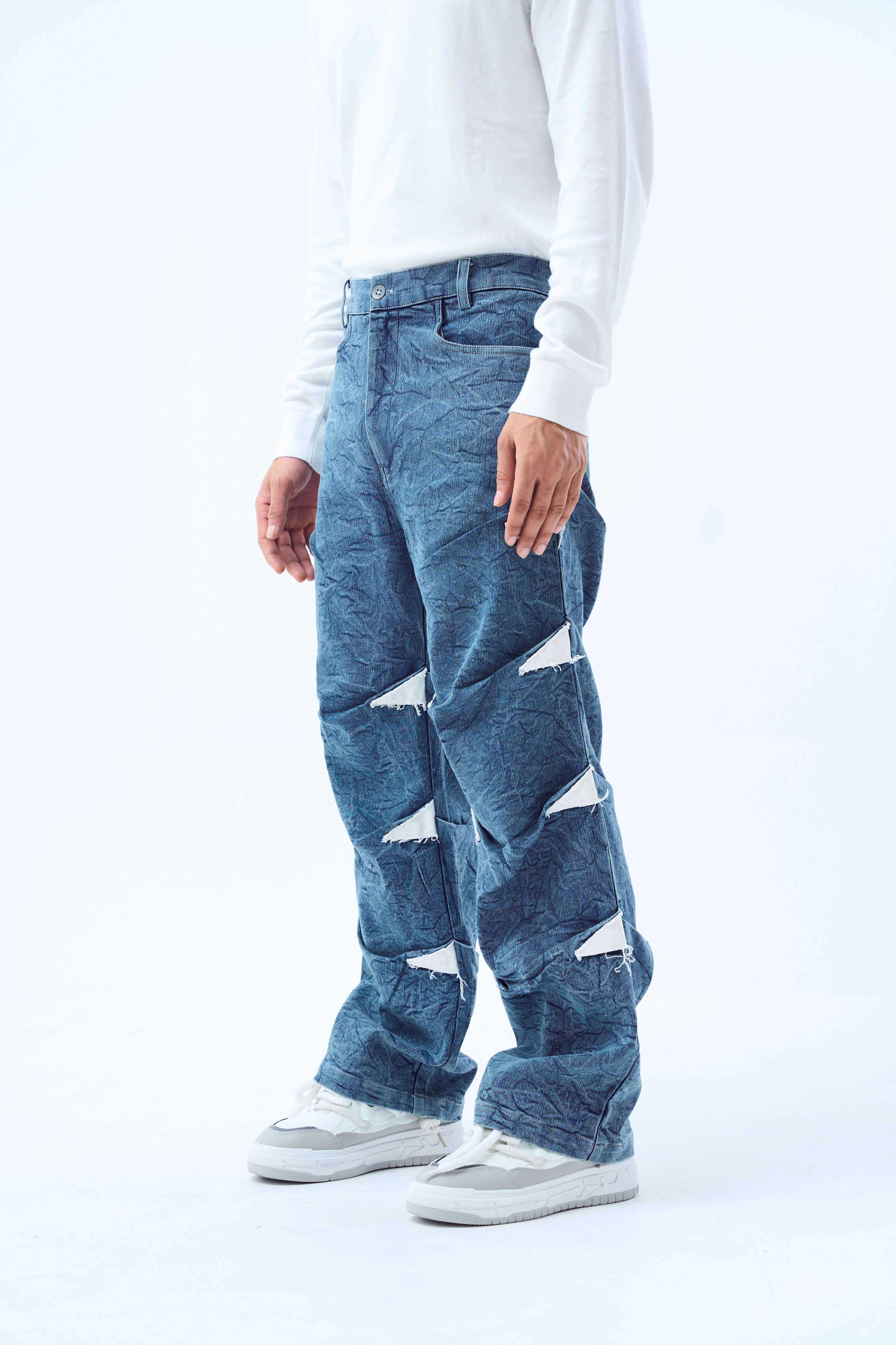 Stairway Patchwork Pants- Denim