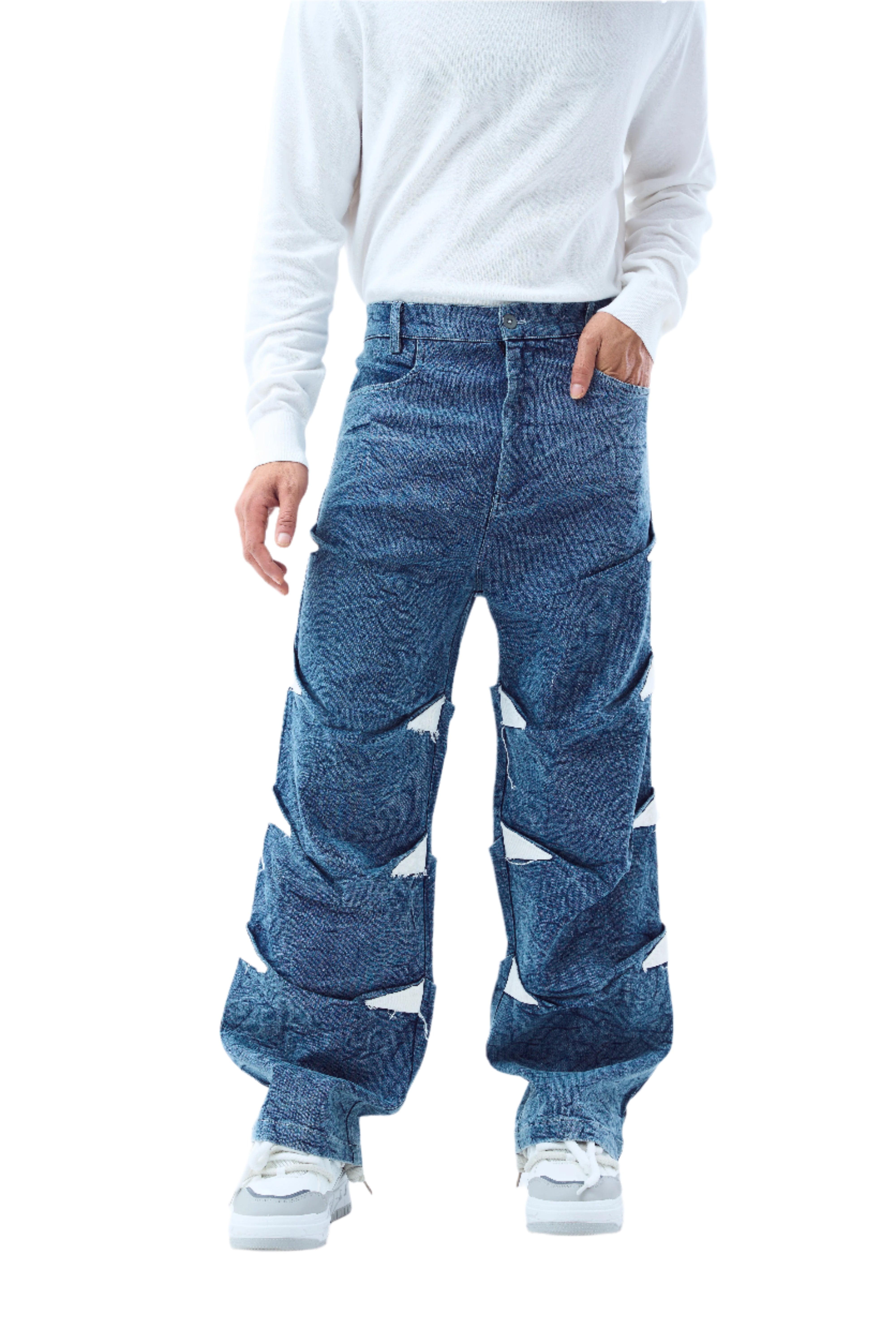 Stairway Patchwork Pants- Denim