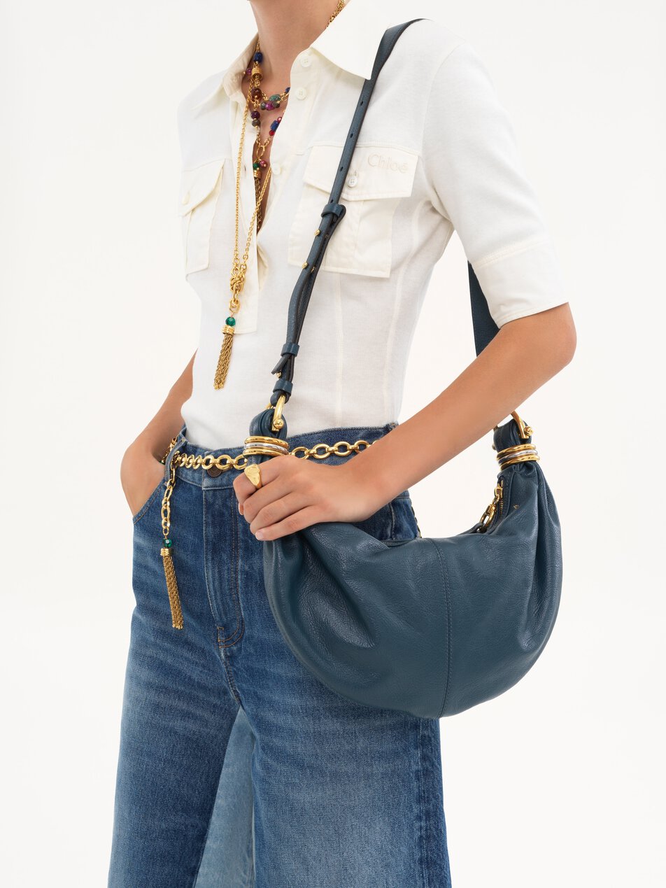CHLOE Small Bracelet Hobo bag in grained leather Tapestry Blue