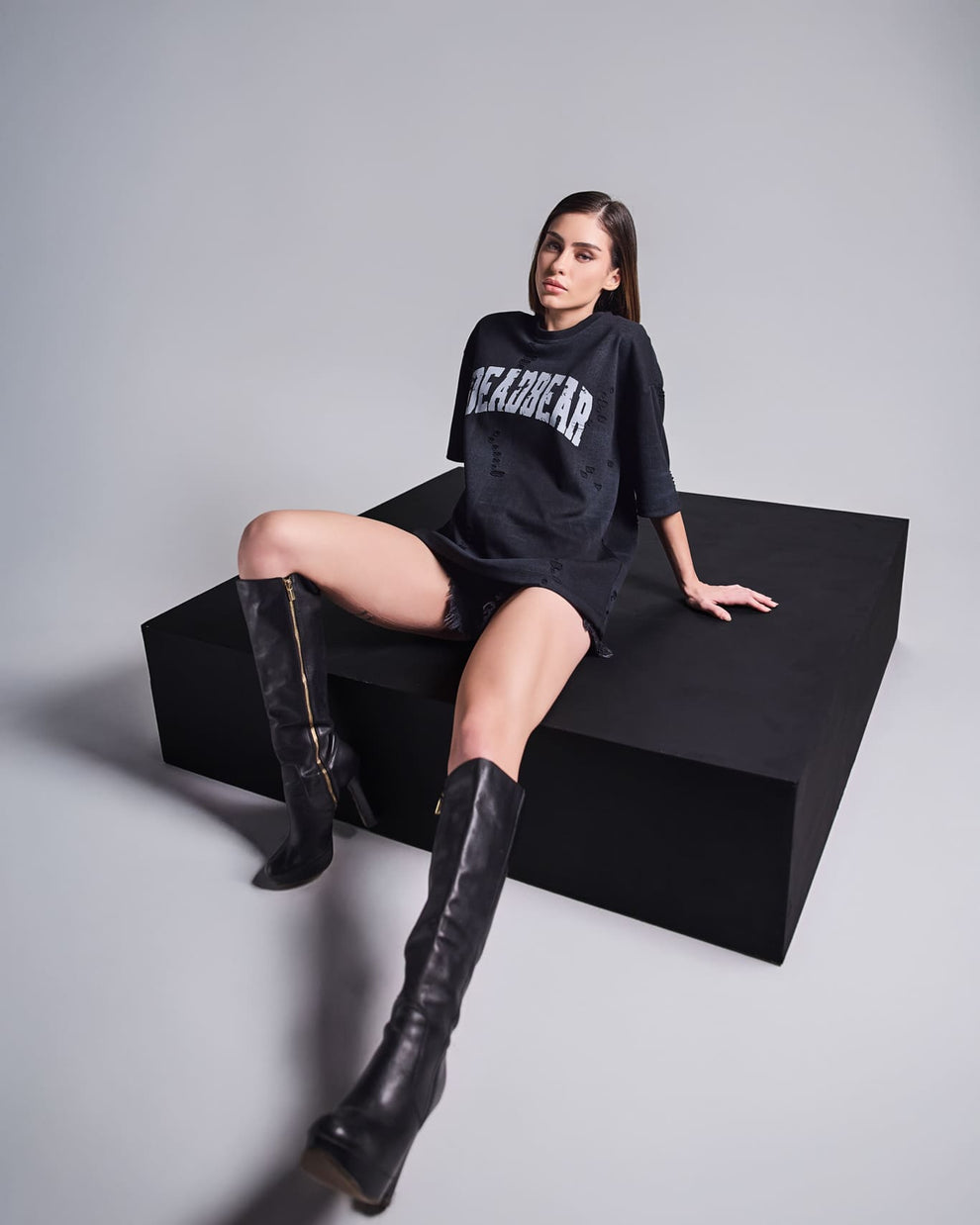 Distressed Washed Black Tee