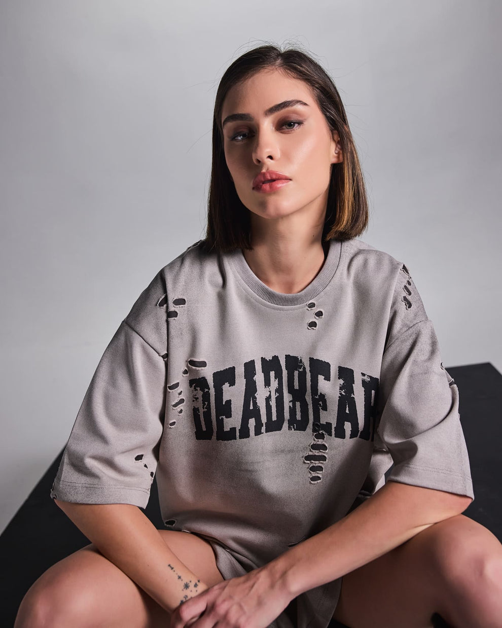 Distressed Washed Grey Tee