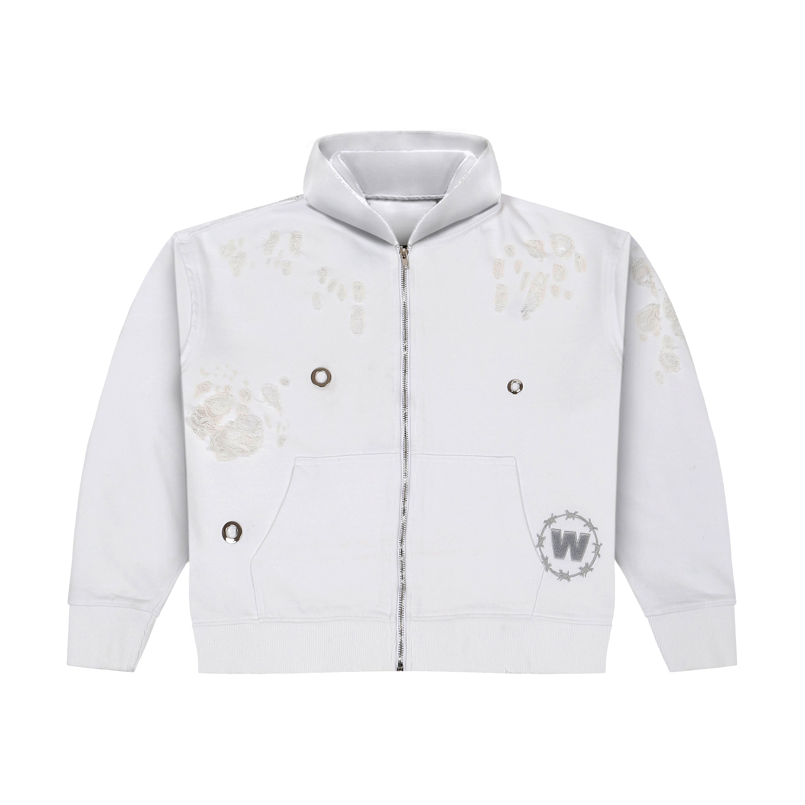 ZIPPER HOODIE - WHITE “RIVET”
