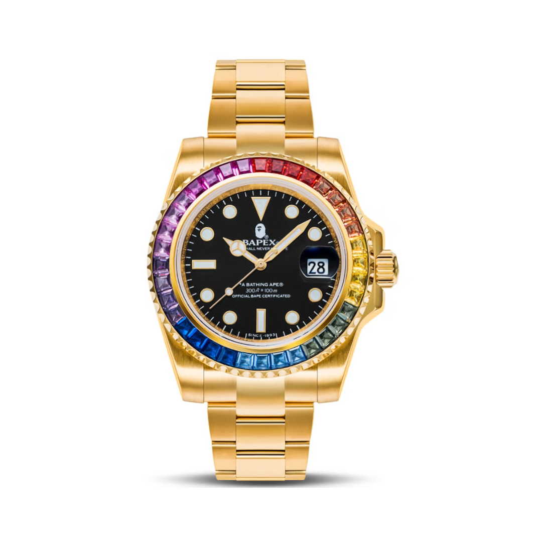 BAPE Type 1 Bapex Crystal Stone Watch Gold/Rainbow