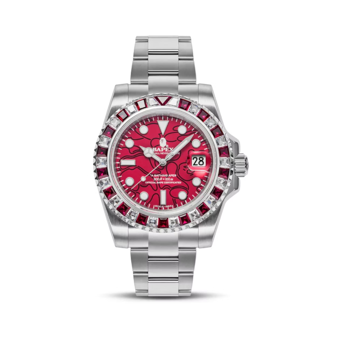 BAPE Type 1 Crystal Stone BAPEX Watch Burgundy