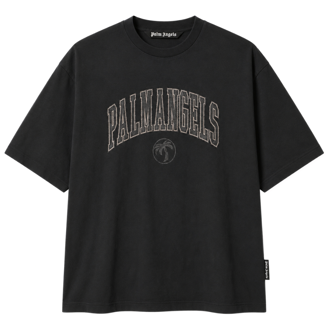 PALM ANGELS COLLEGE PALM SLIM TEE VINTAGE BLACK