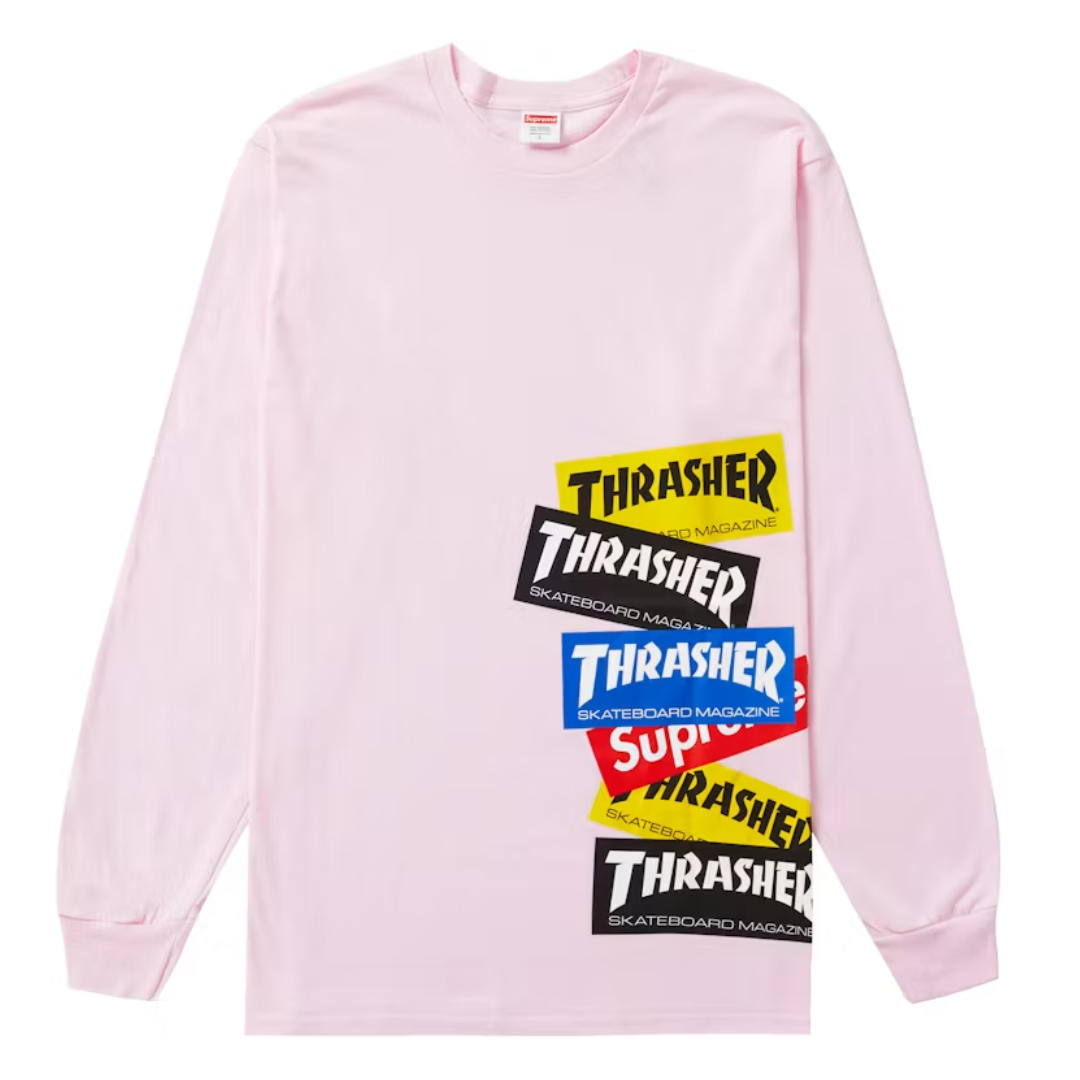 SUPREME THRASHER MULTI LOGO TEE LIGHT PINK