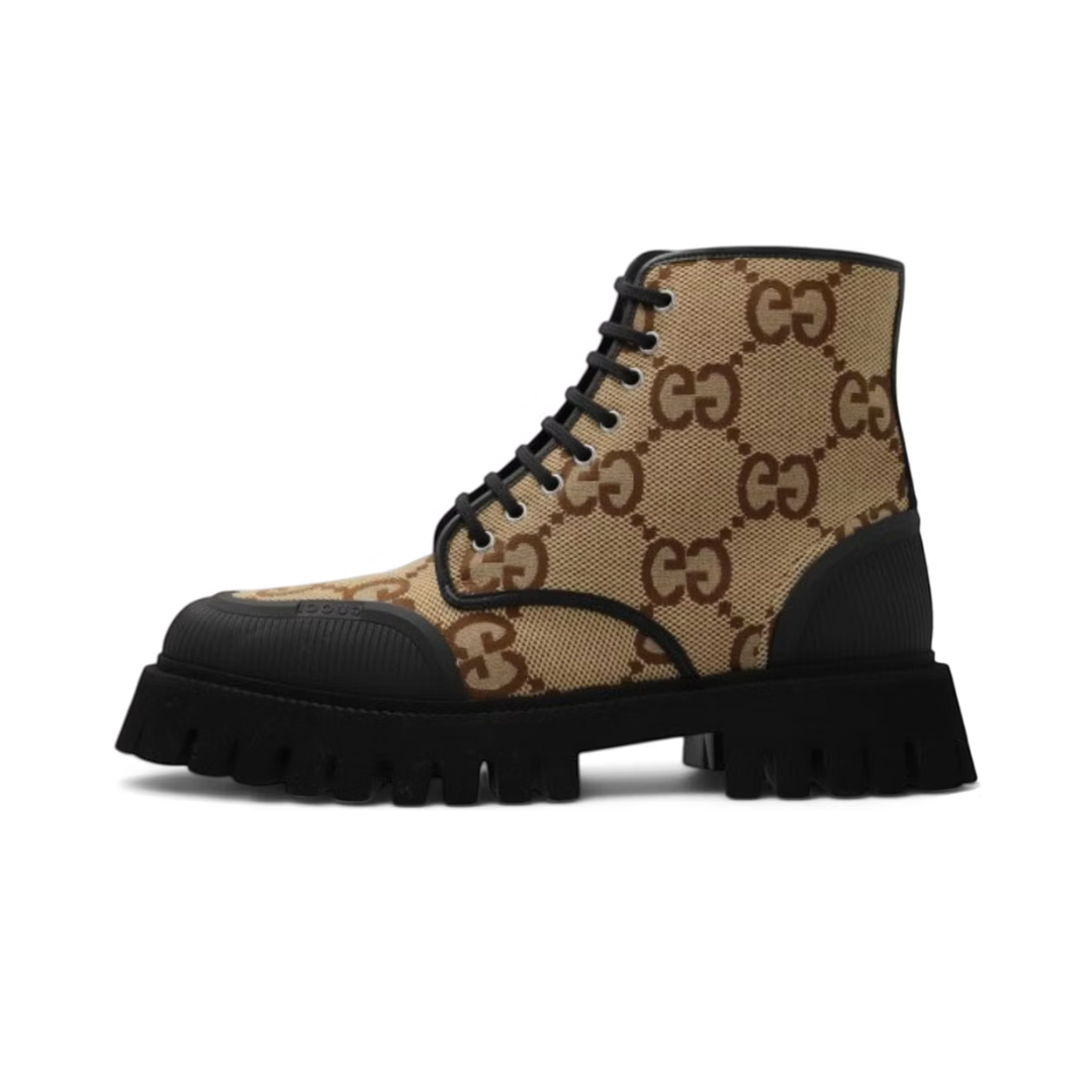 Gucci Lace Up Boot Maxi GG Camel