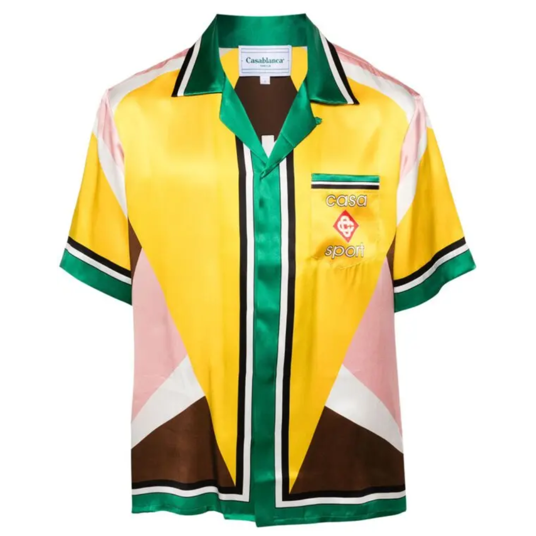 CASABLANCA SILK TWILL UNISEX CUBAN COLLAR LONG SLE GREEN YELLOW BLUE