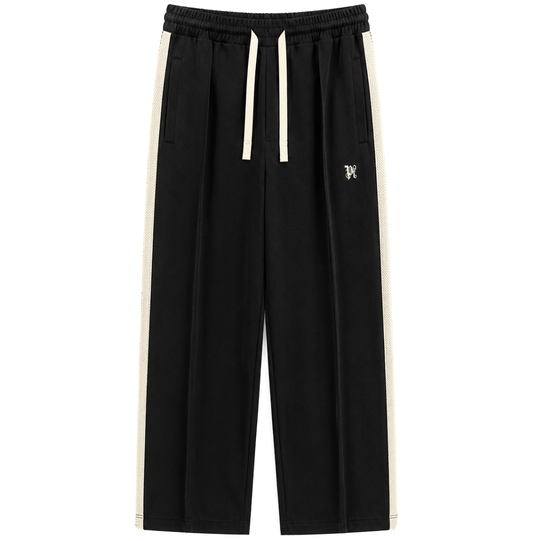 PALM ANGELS BLACK LINEN TRACKPANTS BLACK
