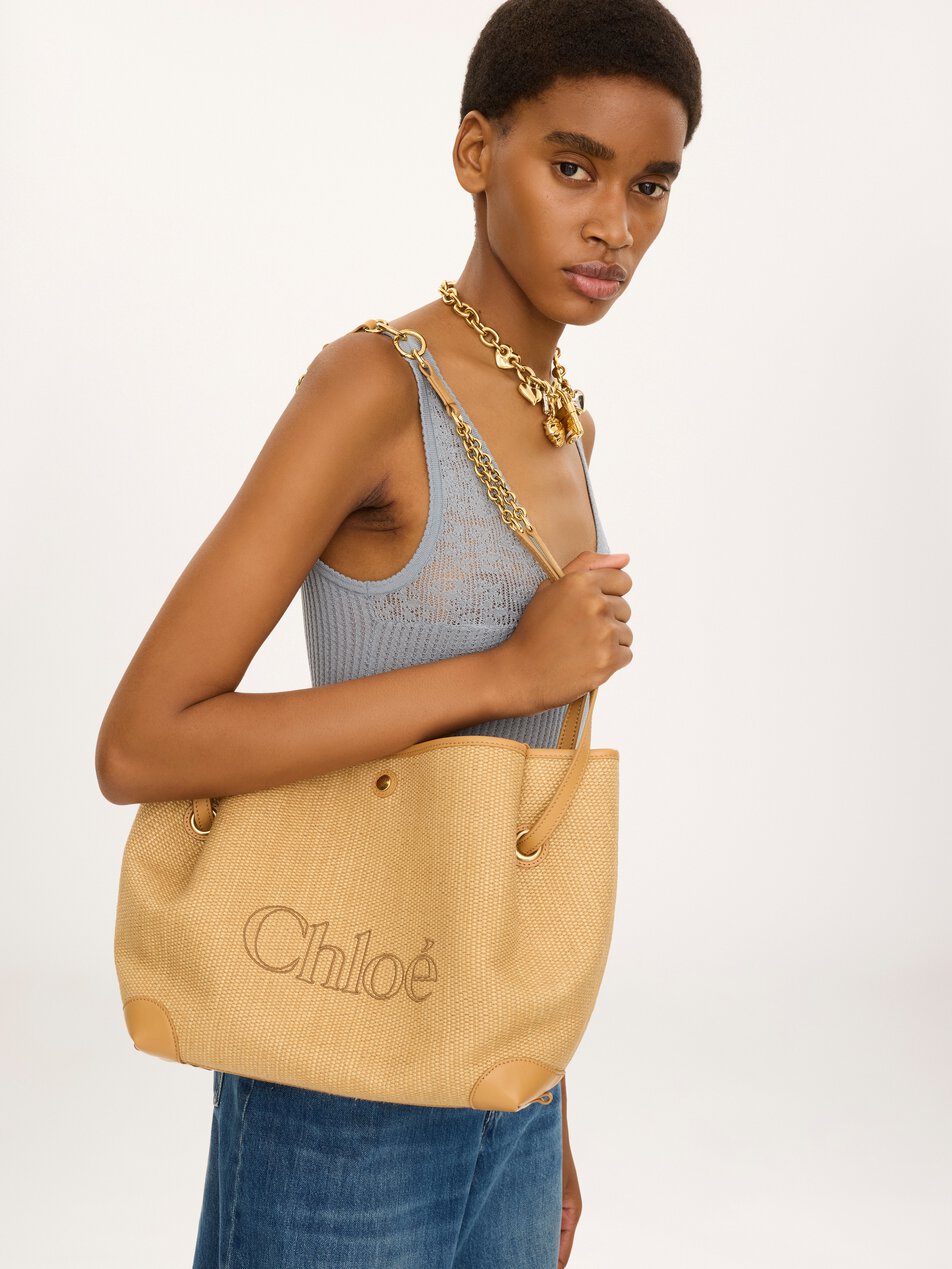 CHLOE Clover double carry bag in raffia-effect fibers Bleached Brown