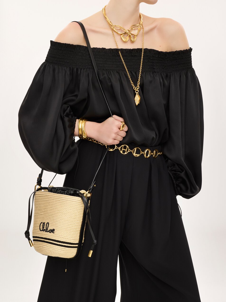 CHLOE Soleil bucket bag in cord Black - White