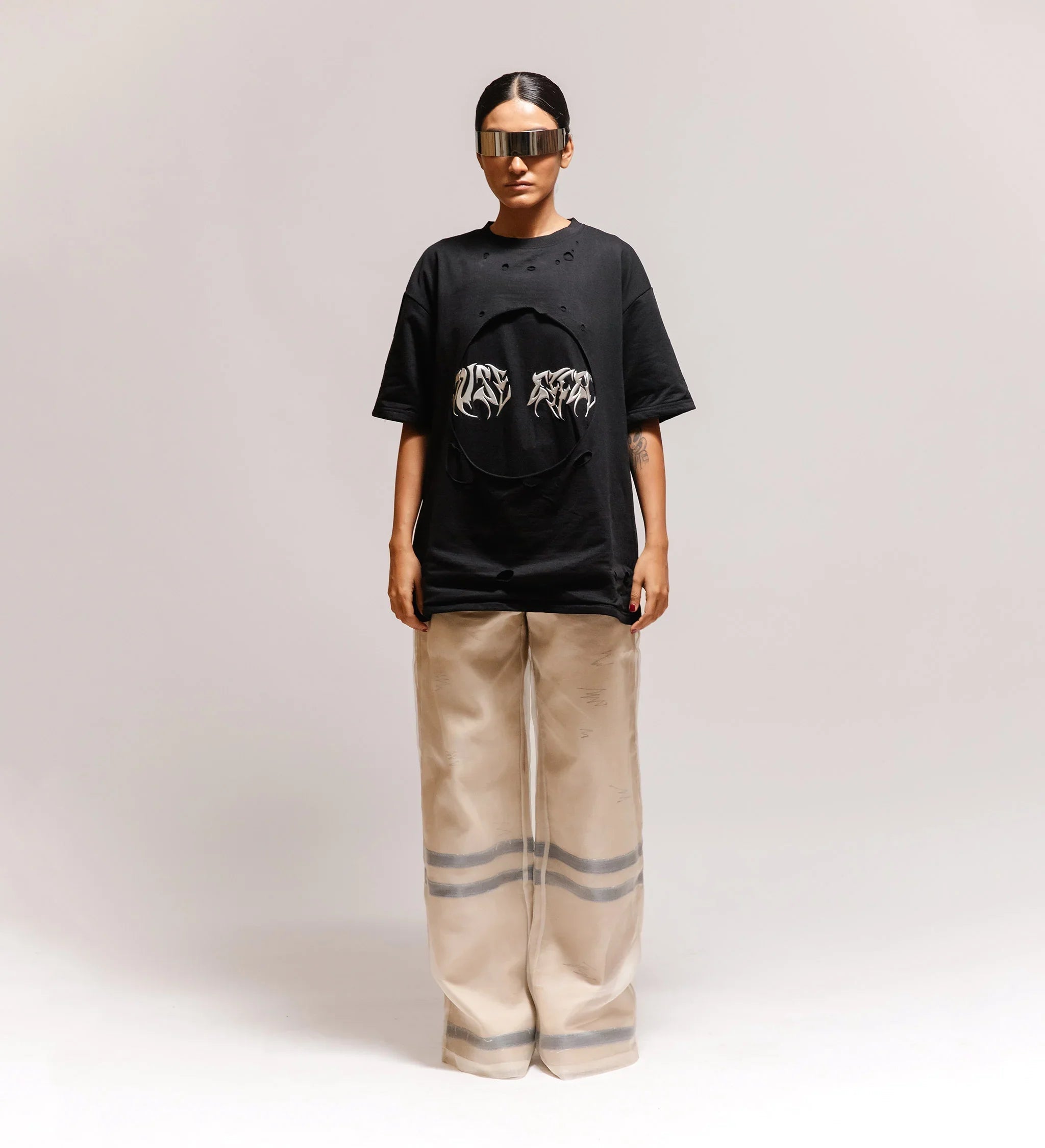 'Blackout' Distressed Metal Embroidered T-shirt