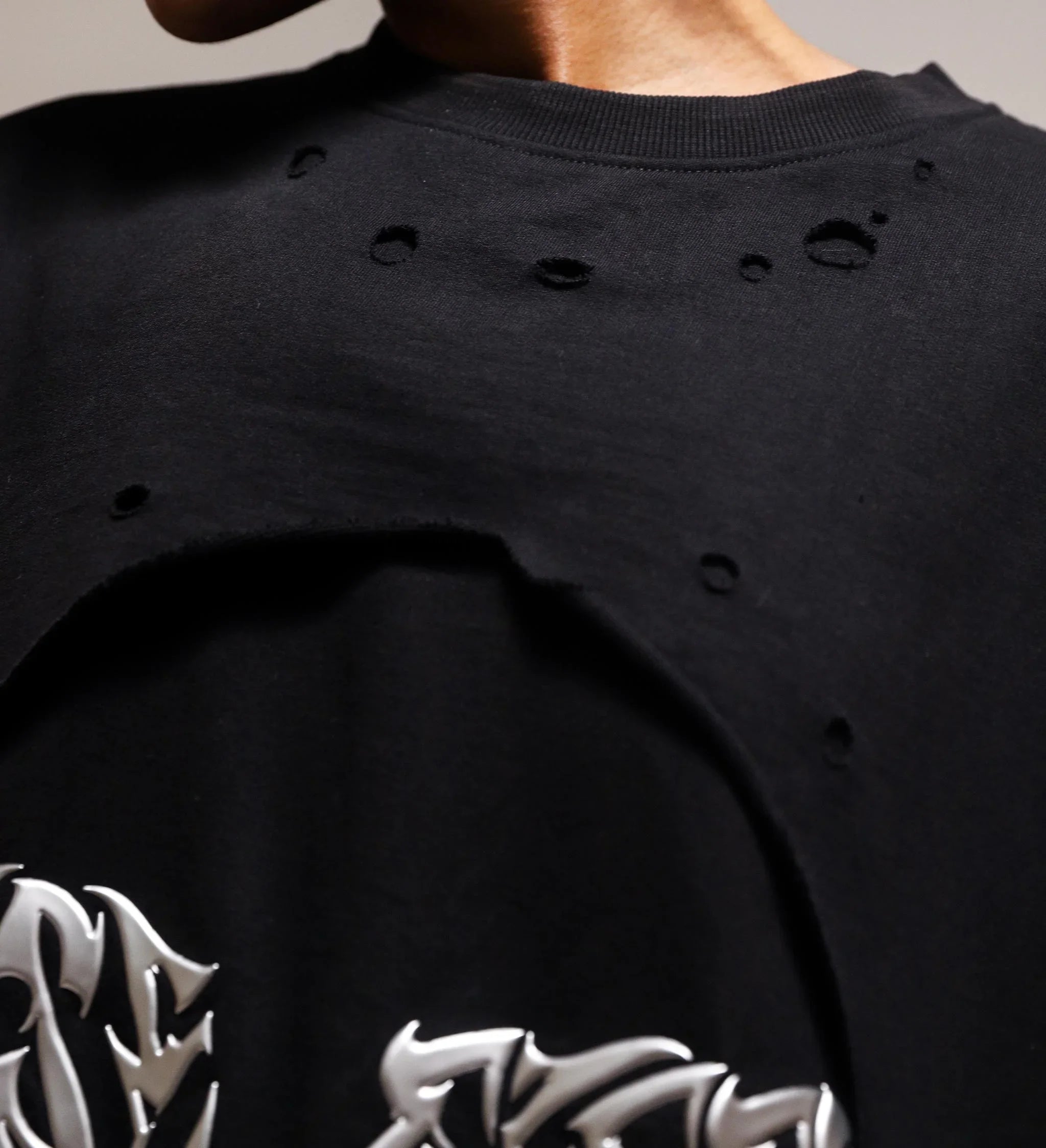 'Blackout' Distressed Metal Embroidered T-shirt