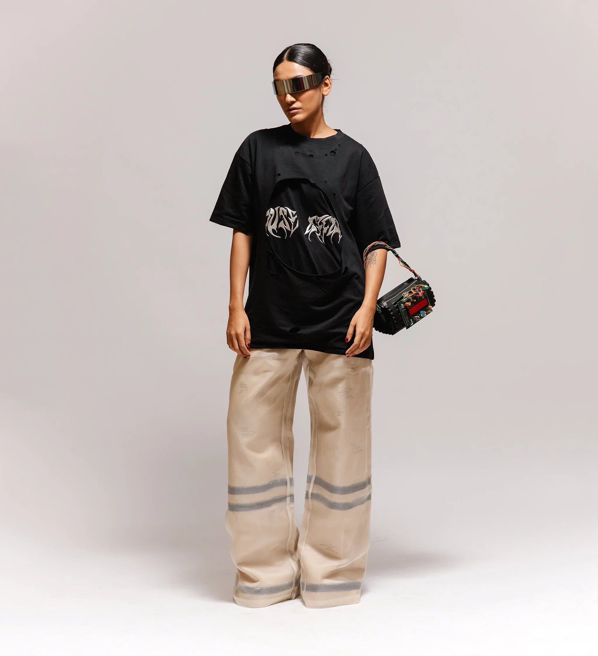 'Blackout' Distressed Metal Embroidered T-shirt
