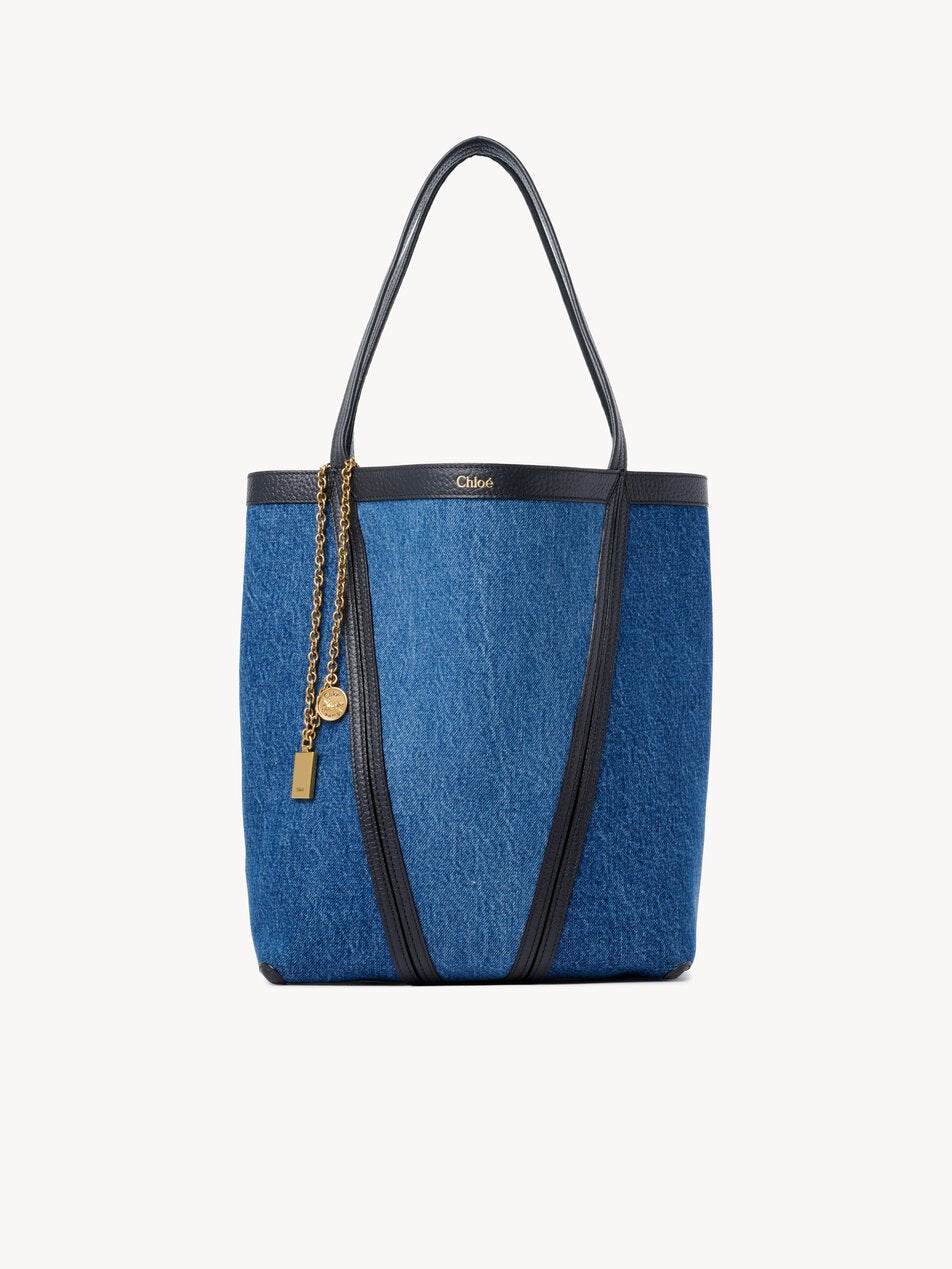 CHLOE Spin tote bag in denim Ashes Blue