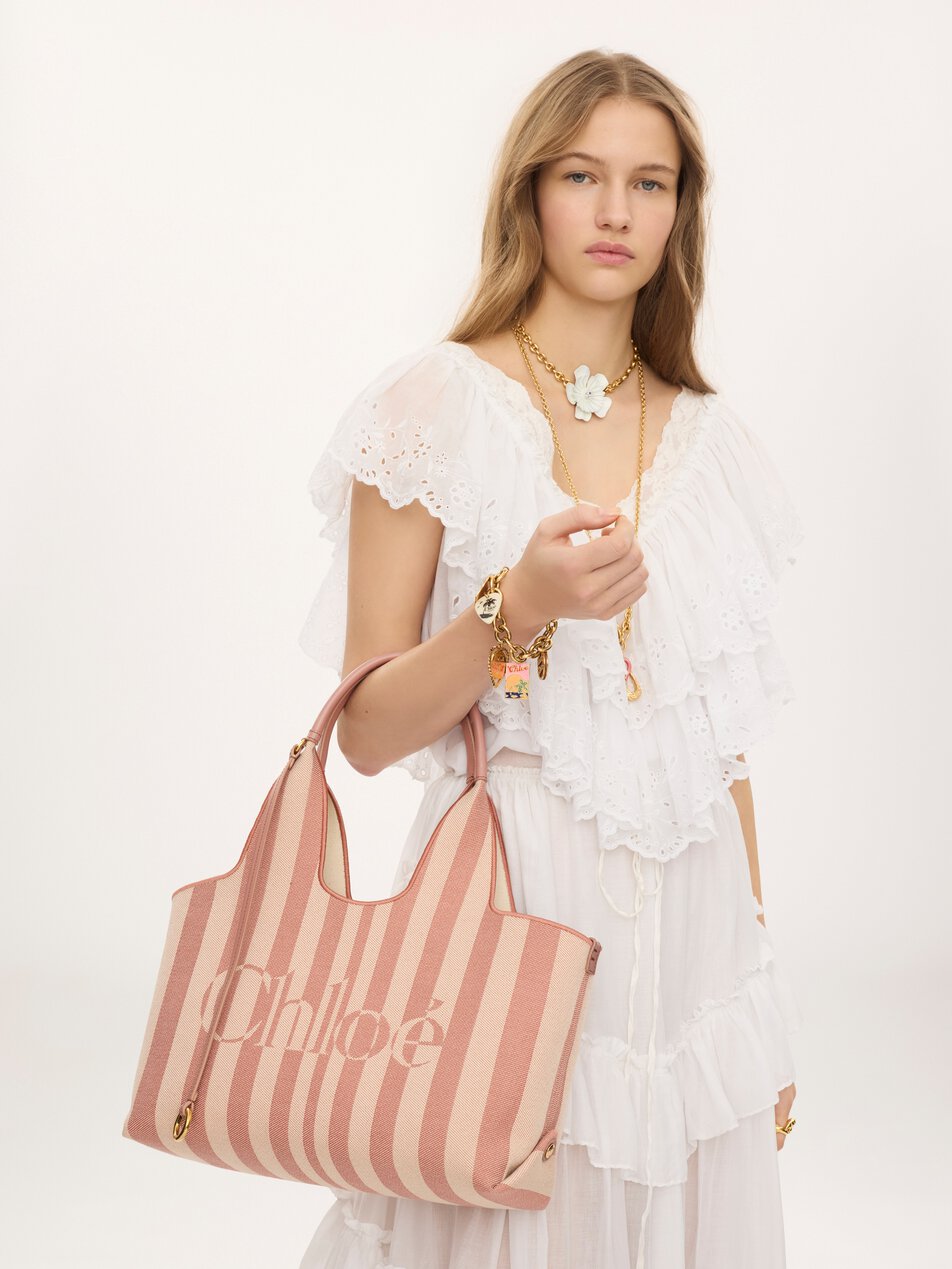 CHLOE Stripy east-west tote bag in jacquard Nougat