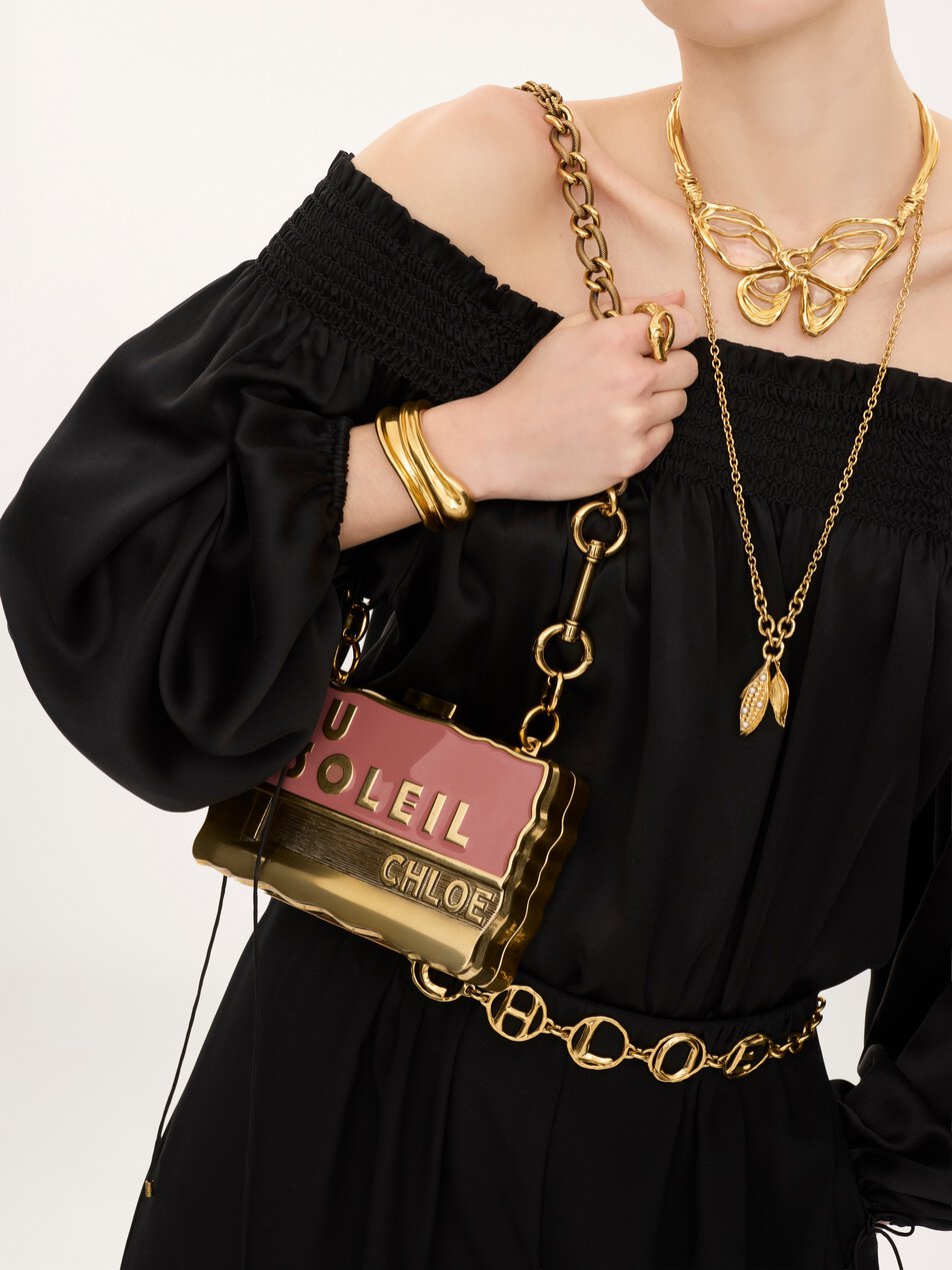 CHLOE Soleil minaudière with chain in brass & enamel Gold Color