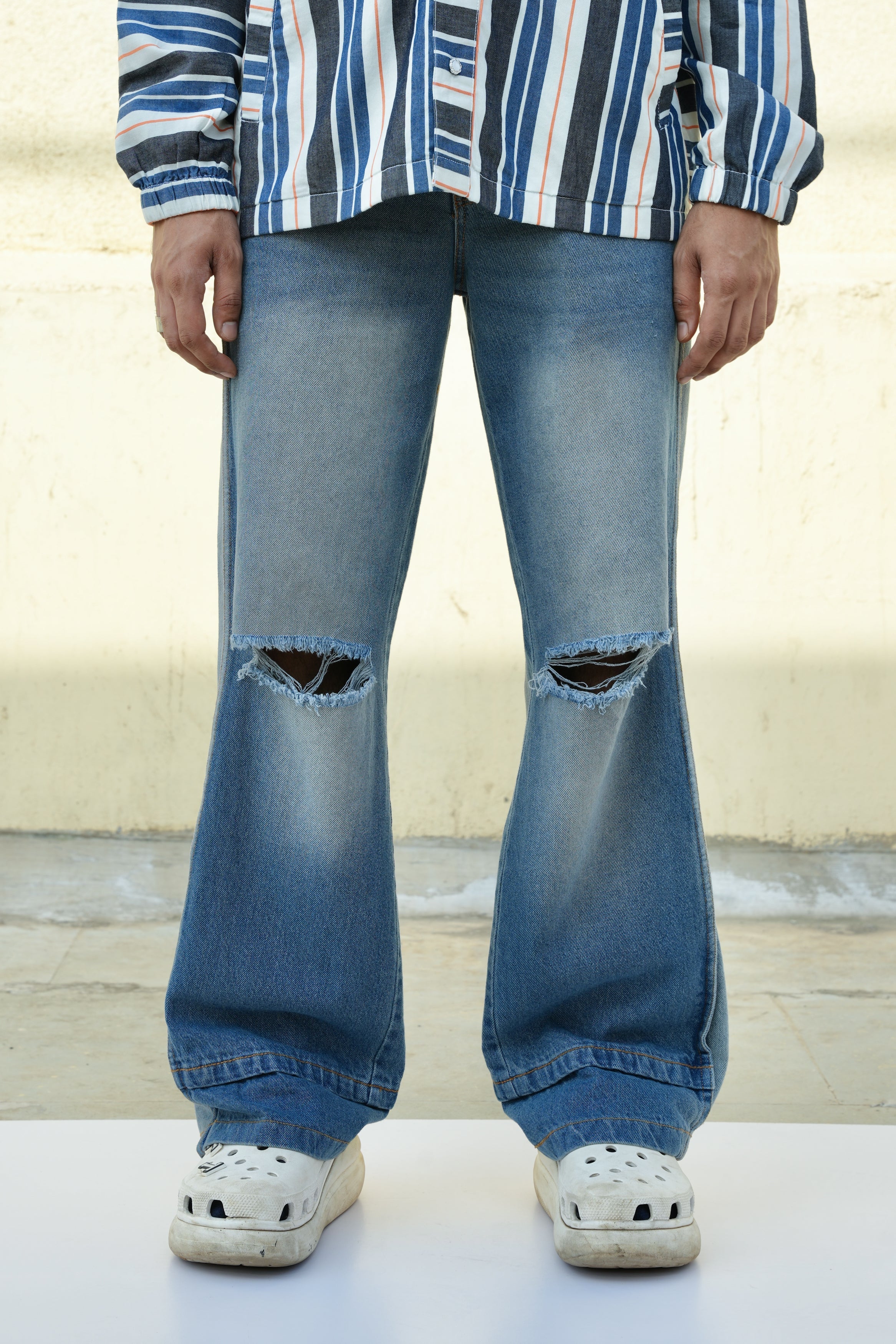 Ripped Knees Jeans On Jeans-Bluish - RTW