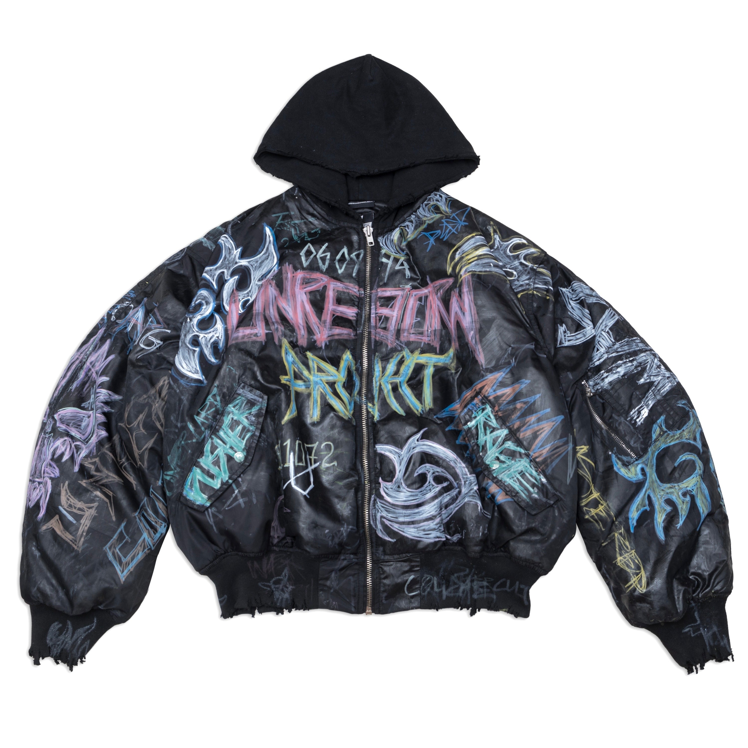 Coated Graffiti Hooded Bomber