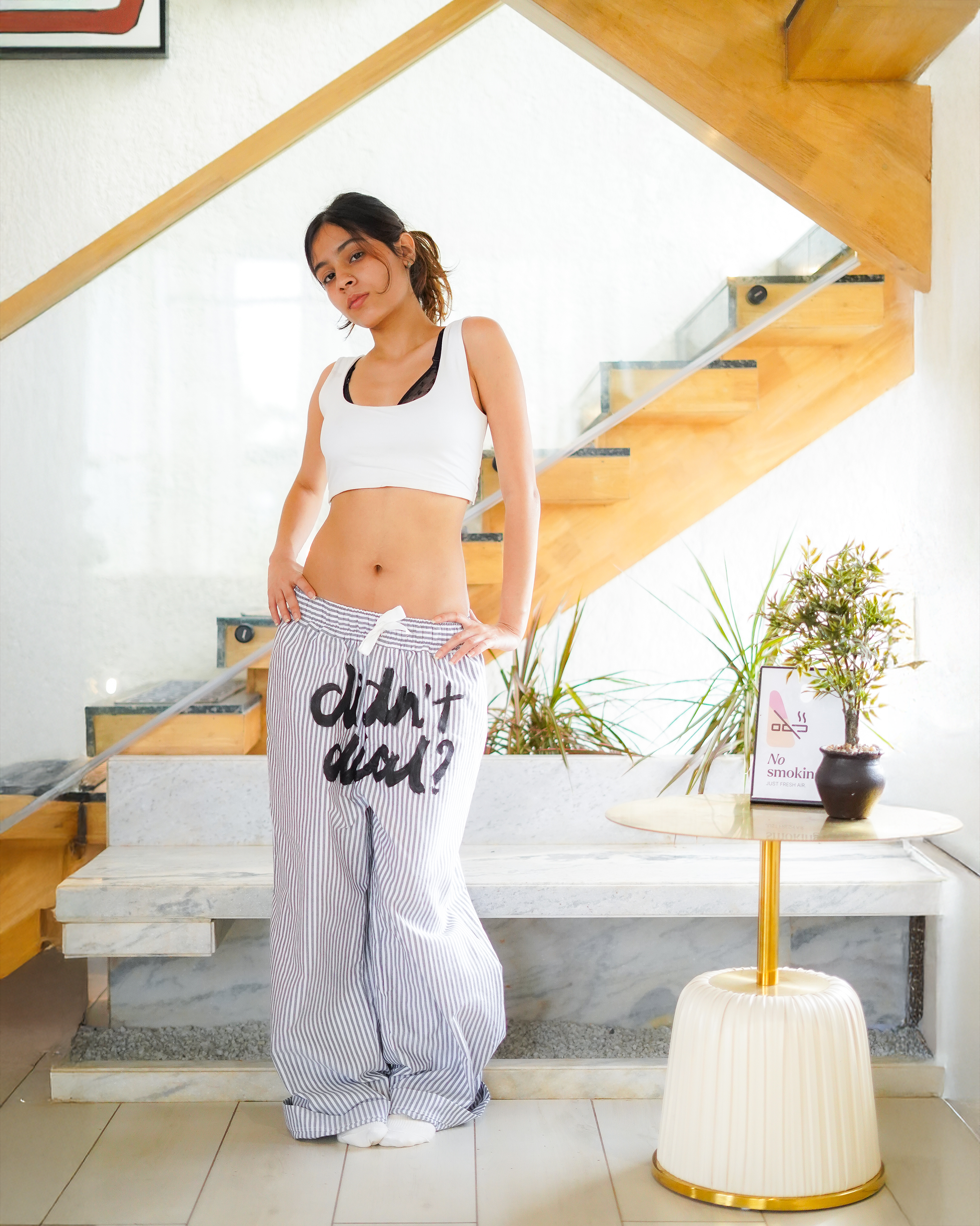 Didn't Dial Striped Pants | Pastel Grey