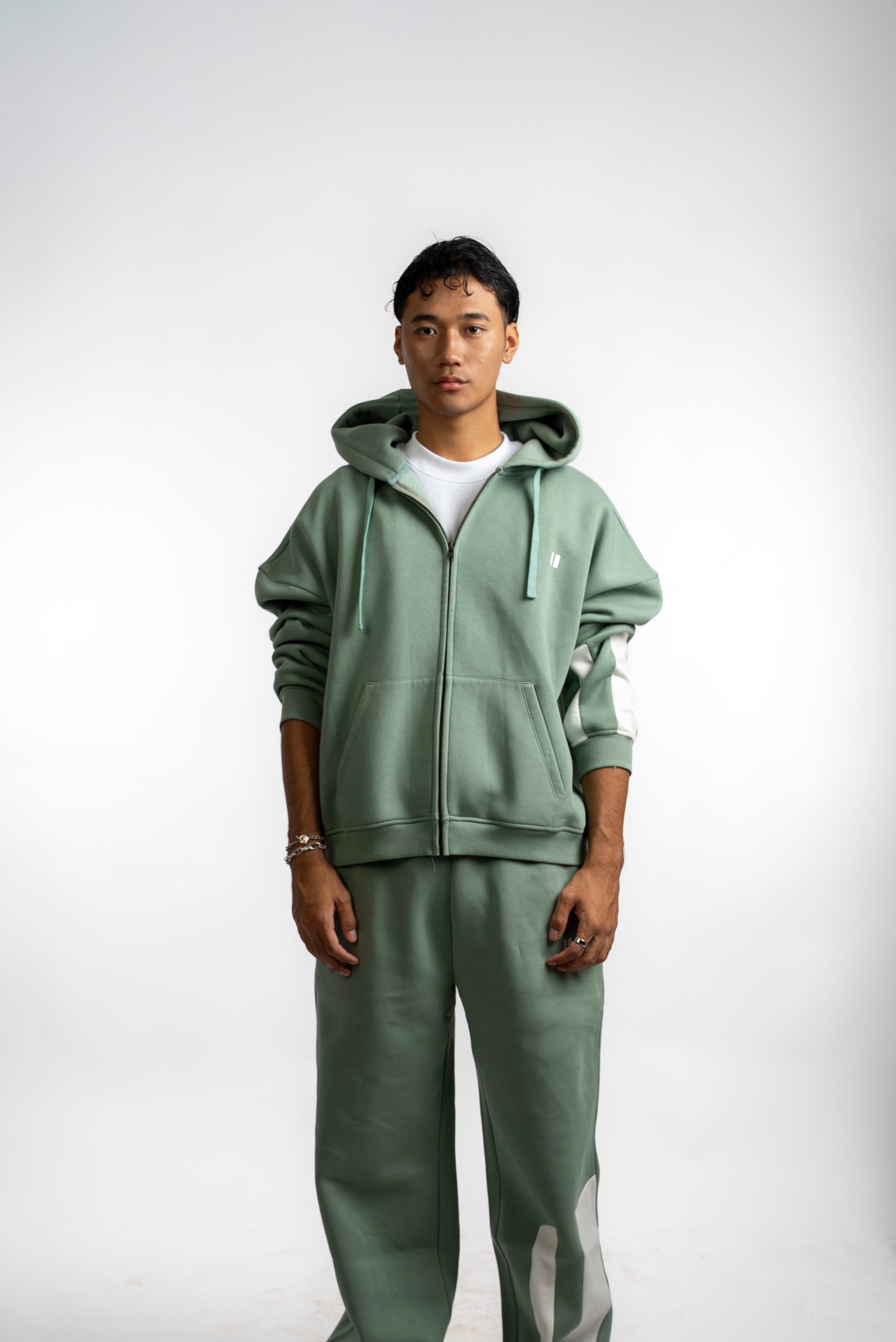 Sea Green Everyday Zipper Hoodie + Sweatpants Set