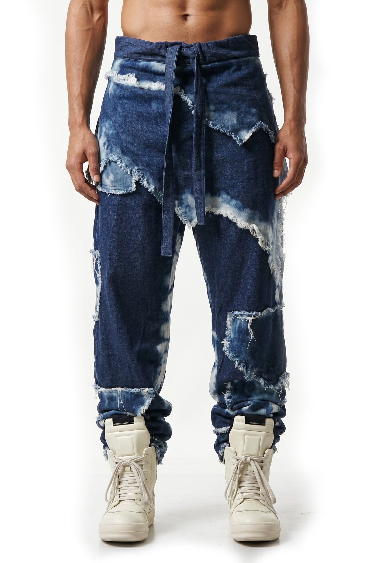 Distressed Draped Denim