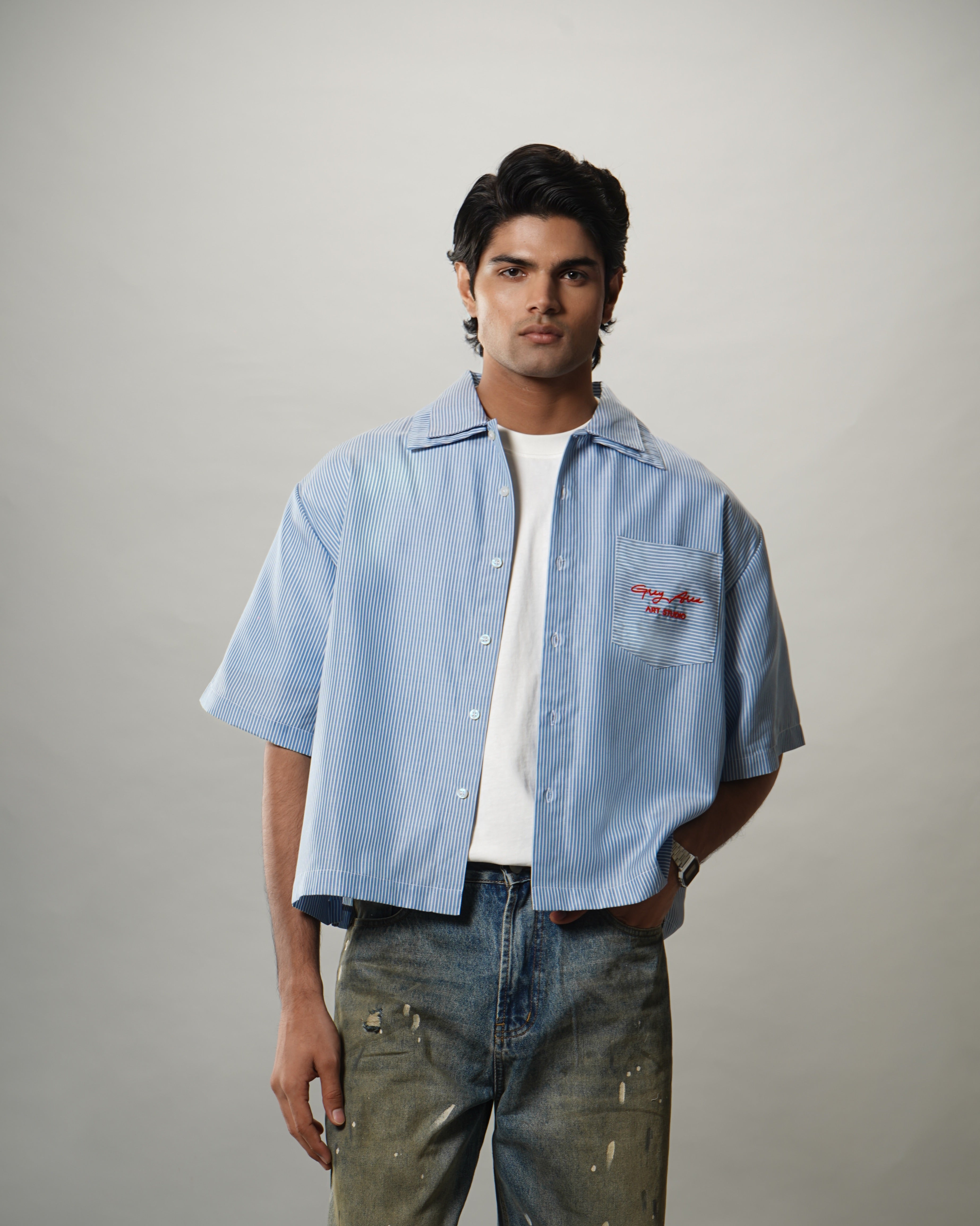 STRIPED CROP FIT SHIRT