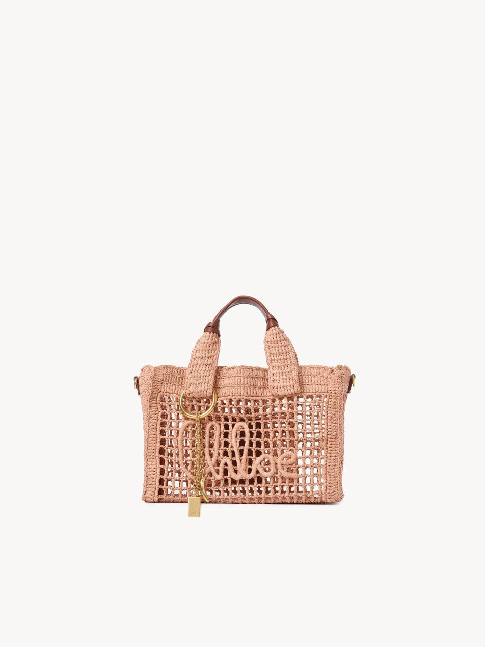 CHLOE Small Summer Banana east-west tote bag with strap in raffia Summery Beige