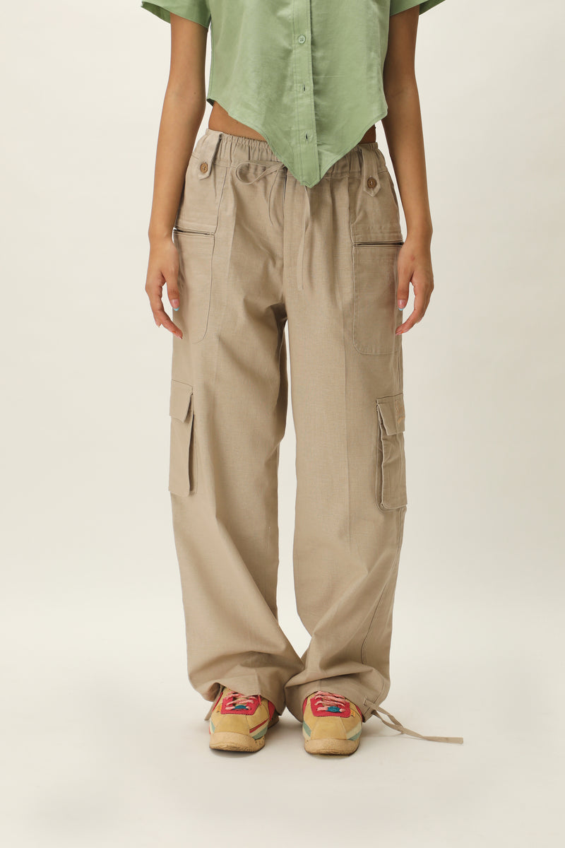 ECRU LINEN CARGOS | STRUCT | Streetwear Pants Trousers by Crepdog Crew
