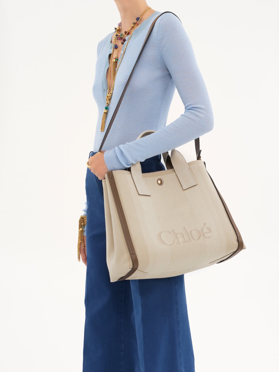 CHLOE Carry tote bag in canvas Vegetal Beige