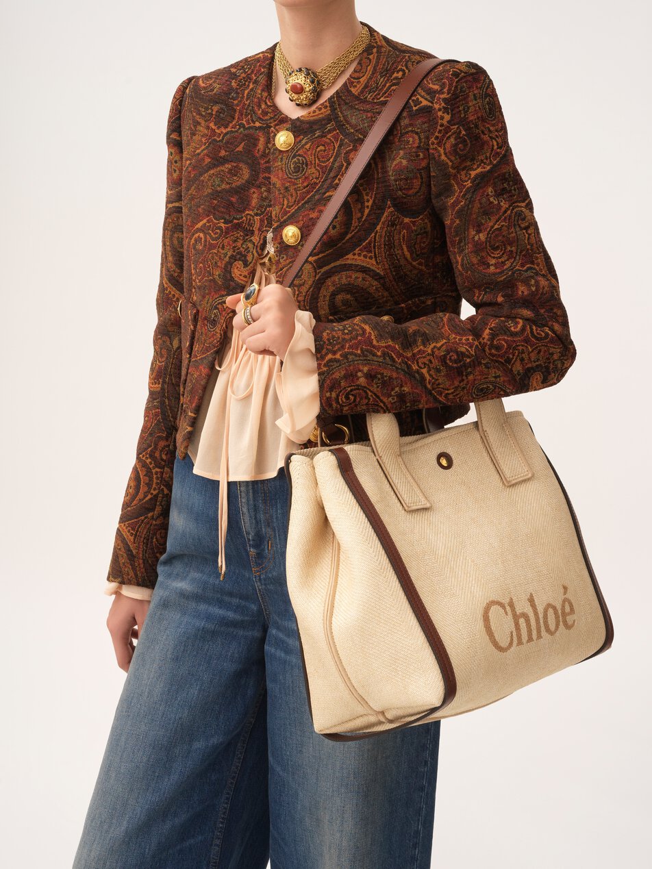 CHLOE Carry tote bag in raffia-effect fibers Hot Sand