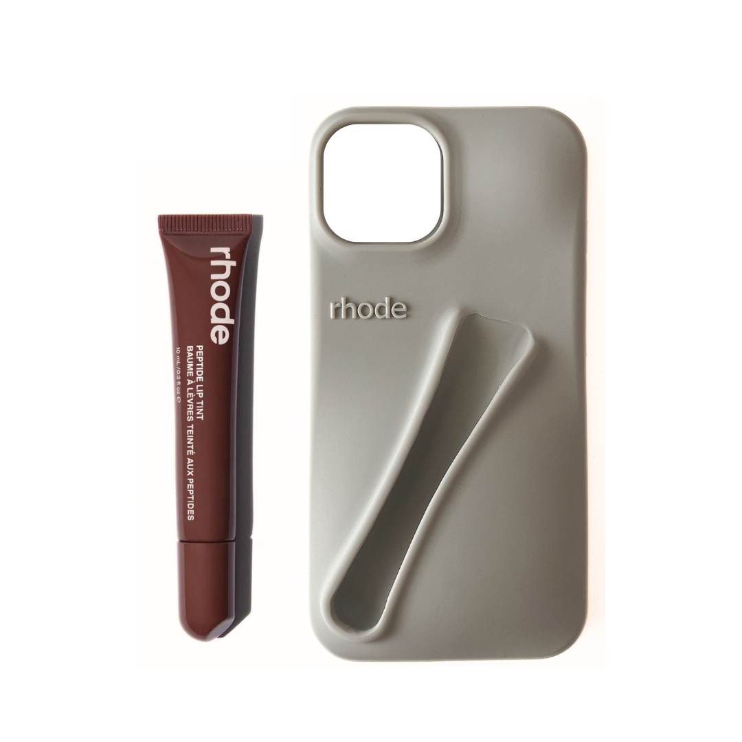 Rhode Lip Case Silicone iPhone Case Grey + ( Peptide Lip Tint Espresso )