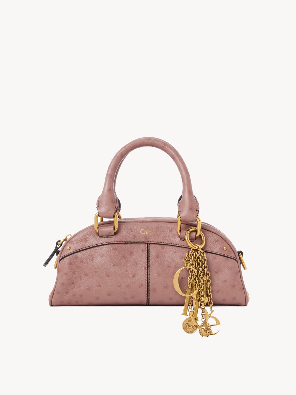 CHLOE Small Chloé bowling bag in ostrich-effect leather Nougat