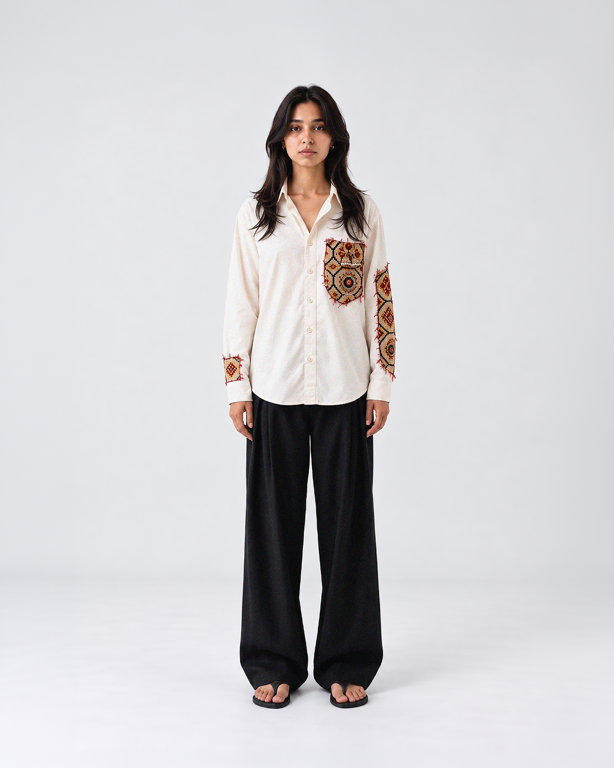 Maayka | Ivory Patchwork Full Sleeve Shirt