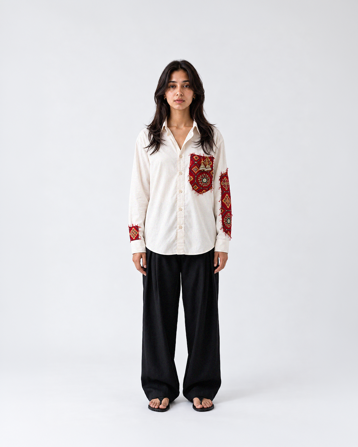 Maayka | Laal Patchwork Full Sleeve Shirt