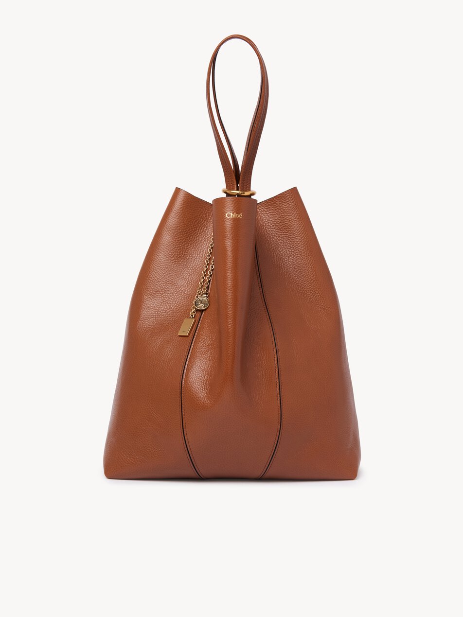 CHLOE Large Chloé Spin tote bag in grained leather Clay Brown