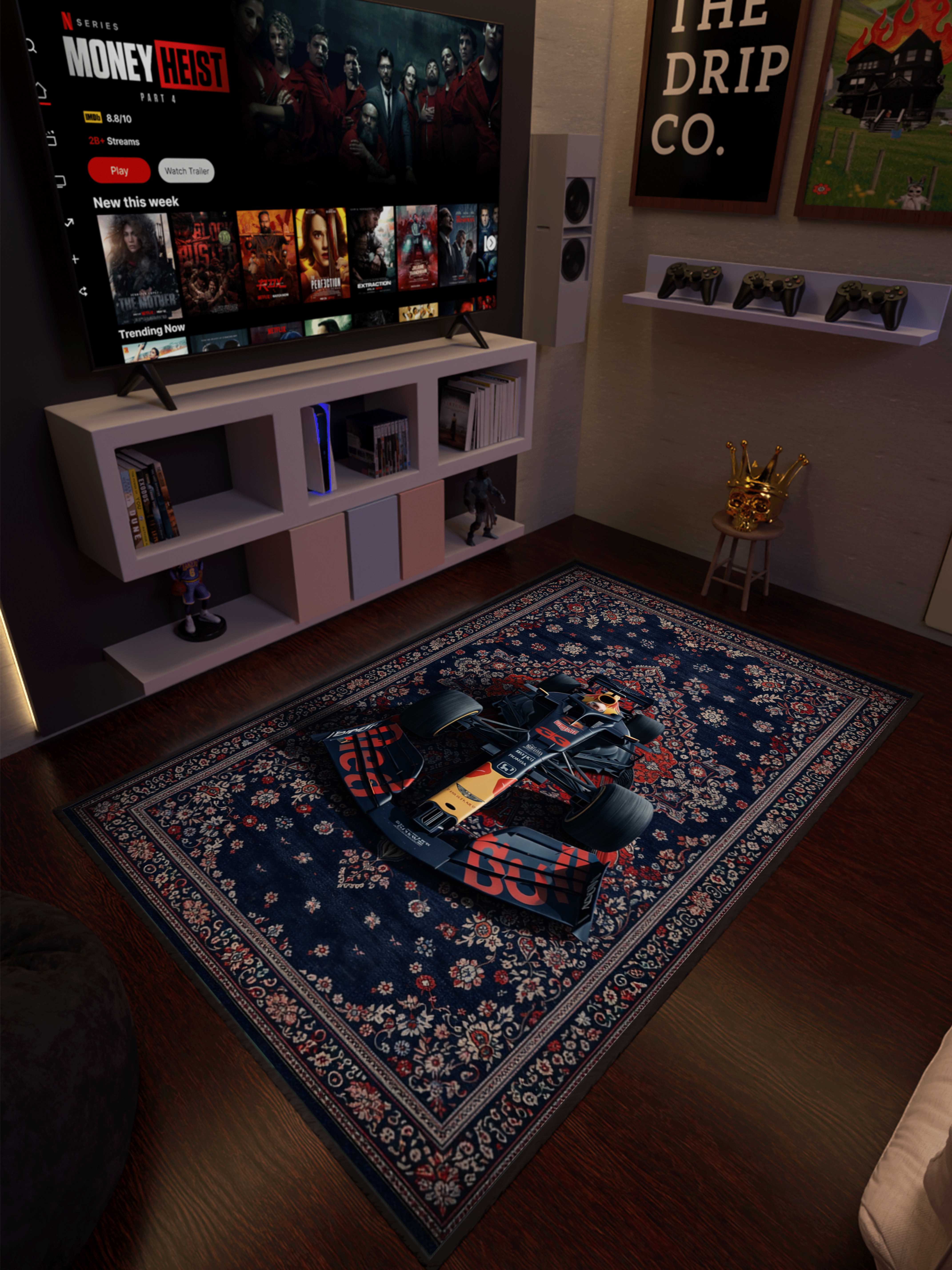 Formula 1 red & blue traditional design Washable Custom Rug