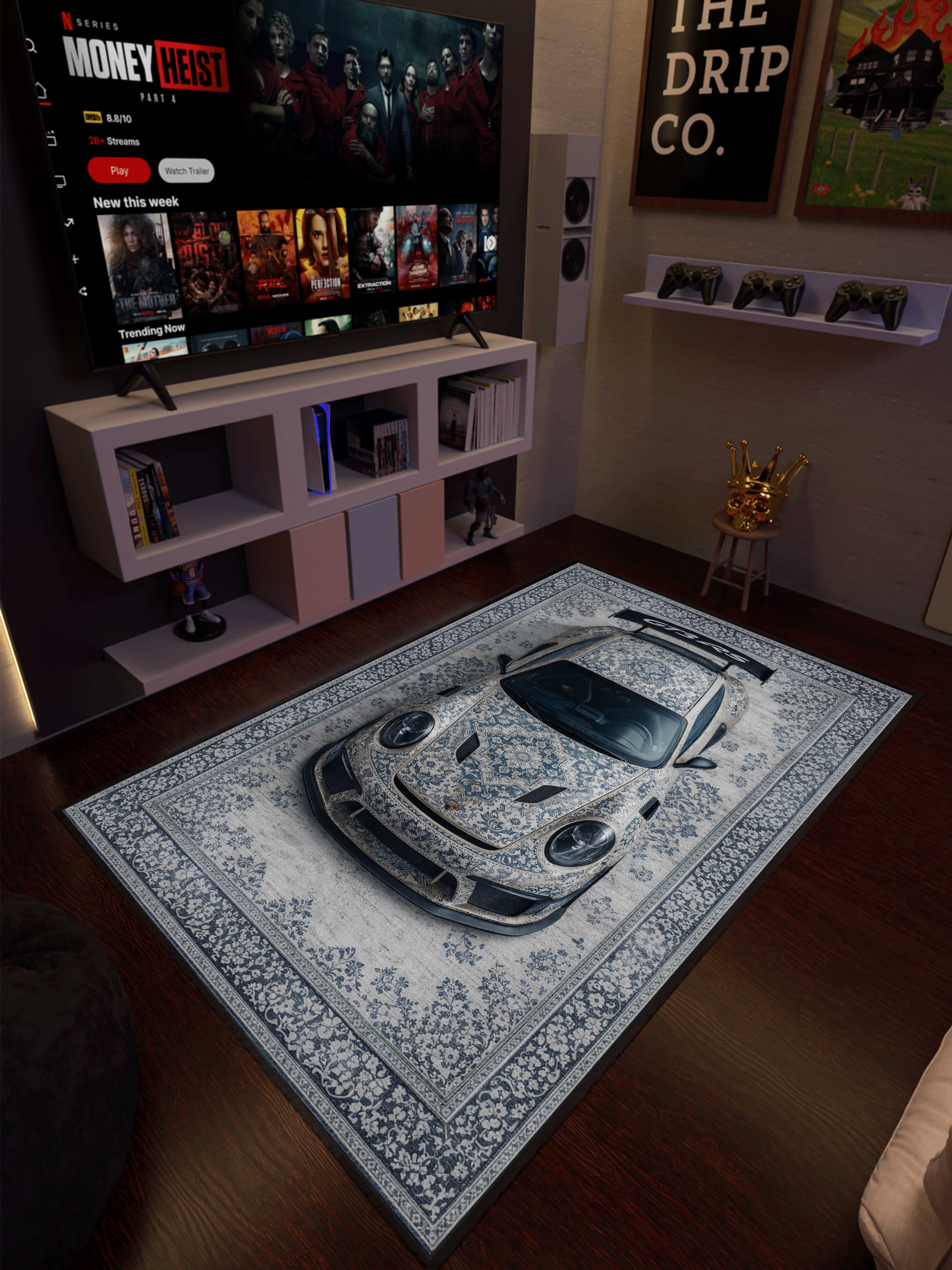 Monochrome Sports car traditional design Washable Custom Rug