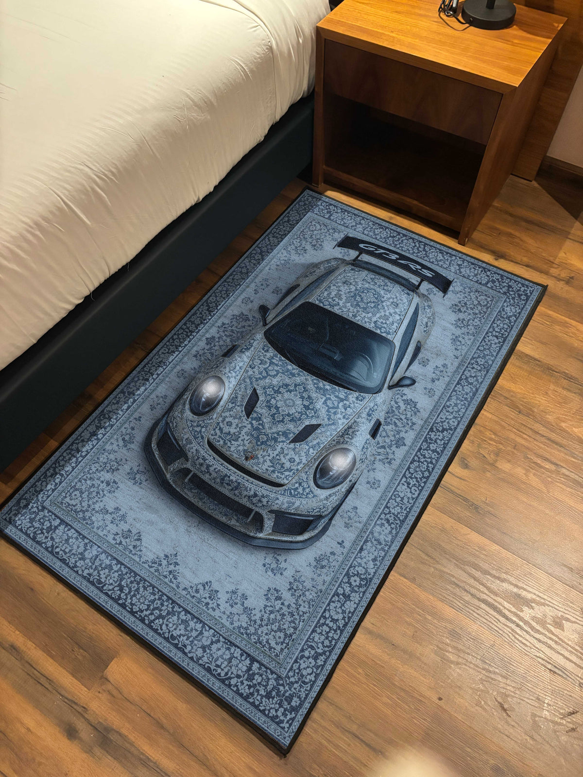 Blue Sports car traditional design Washable Custom Rug