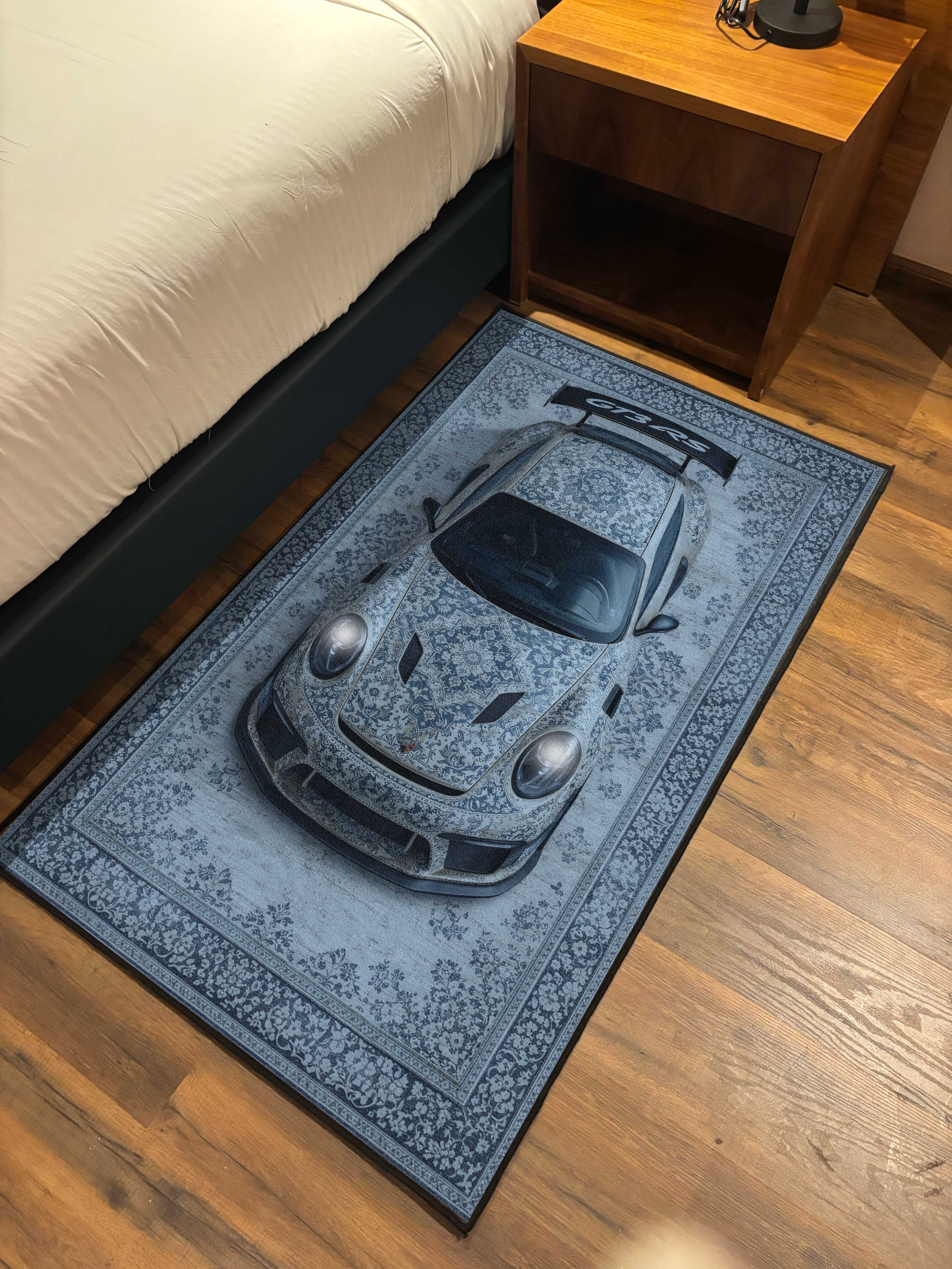 Blue Sports car traditional design Washable Custom Rug