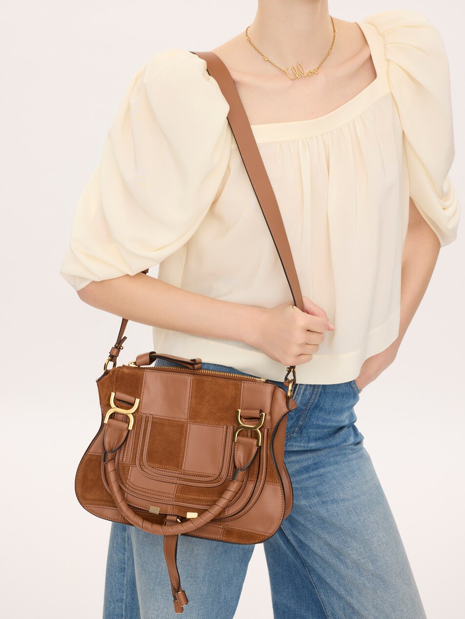 CHLOE Small Marcie bag in grained & suede leather Dusty Tan