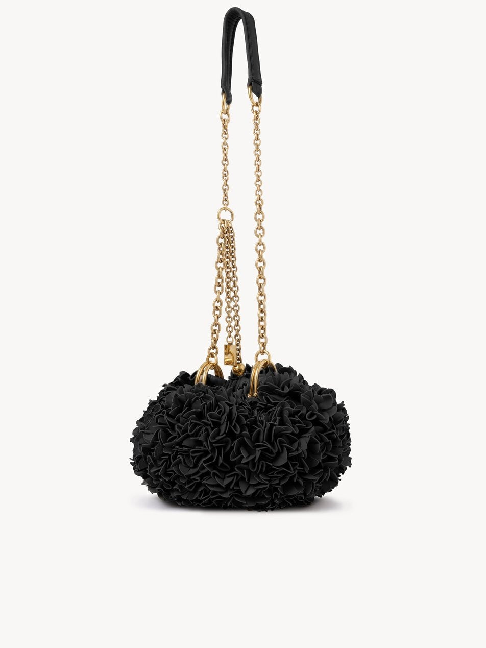 CHLOE Plissé shoulder bag with chain in leather flowers Black