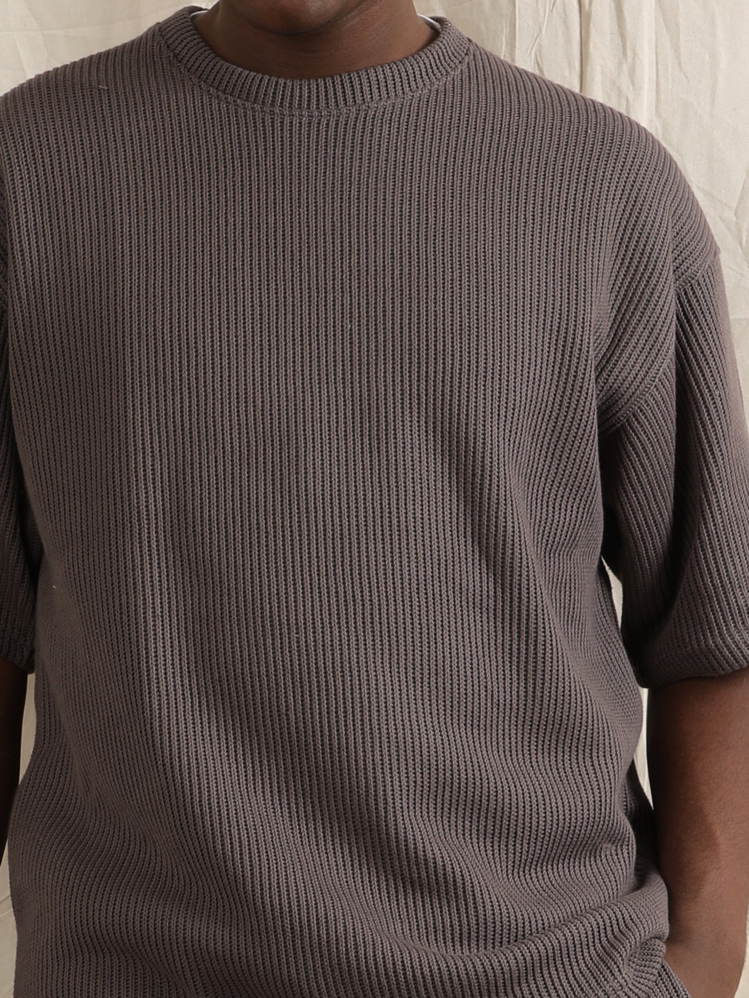 SWEATER KNIT FABRIC TSHIRT(DARK GREY)