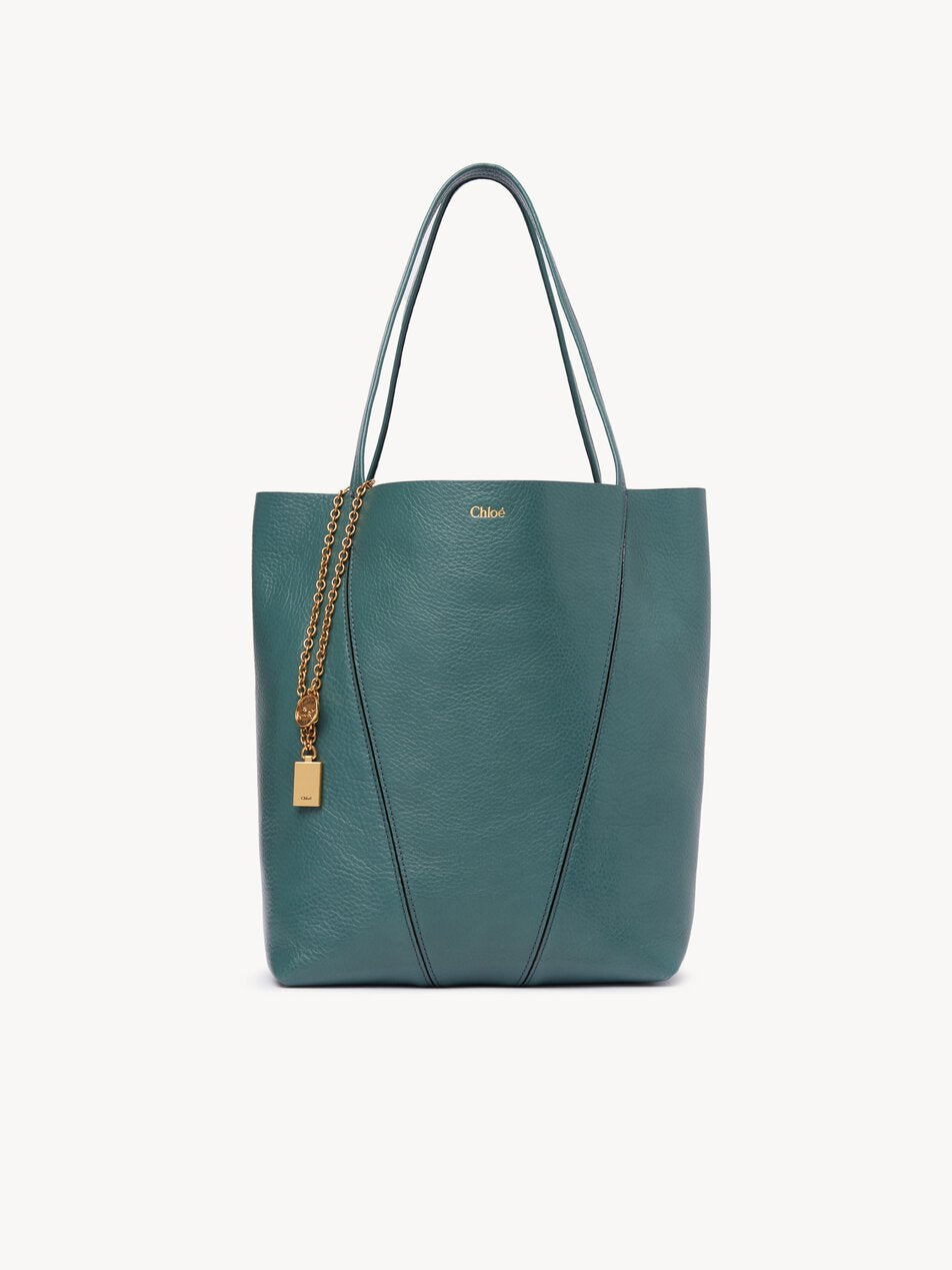 CHLOE Spin tote bag in grained leather Tornado Blue