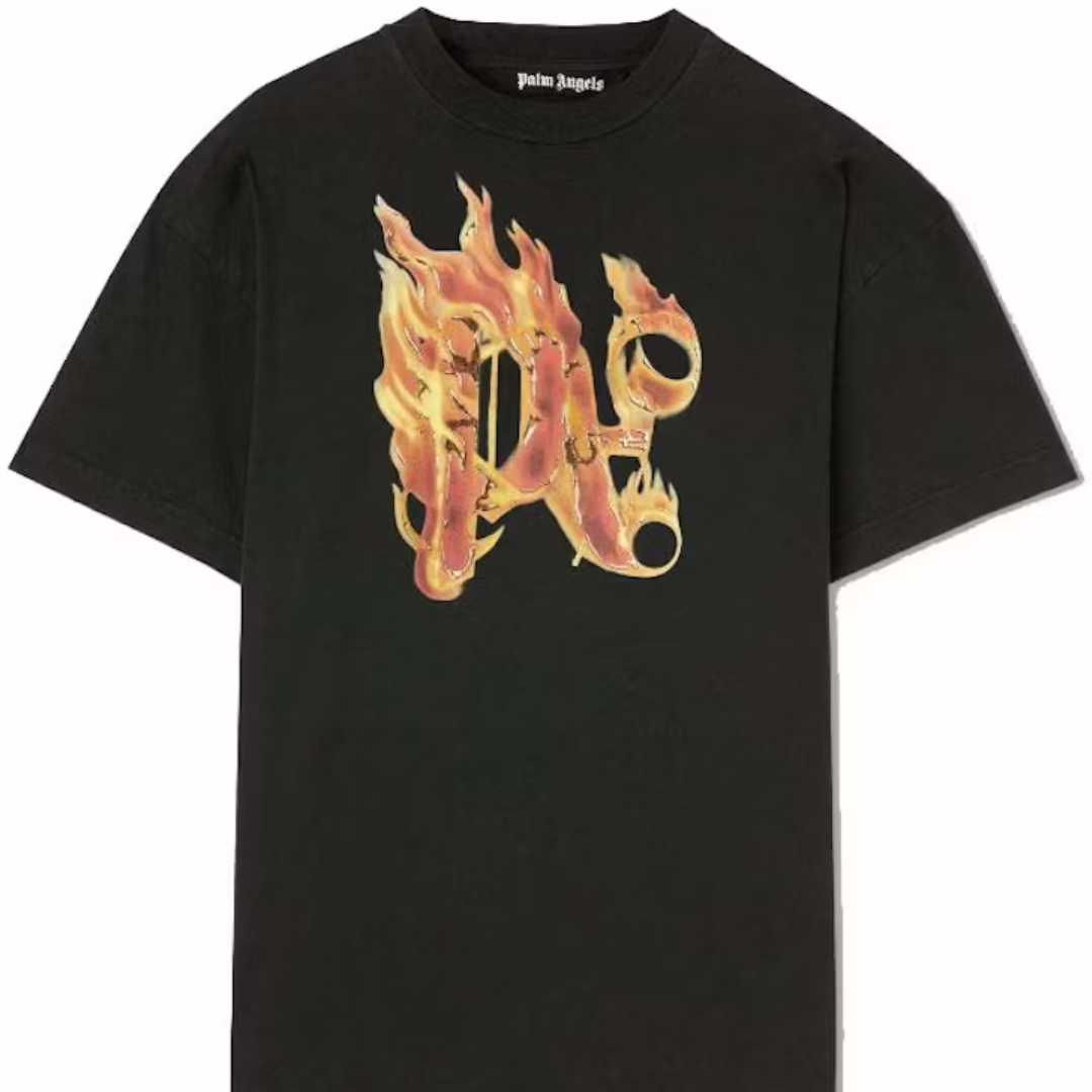 Palm Angels Burning Monogram Tee Black Gold