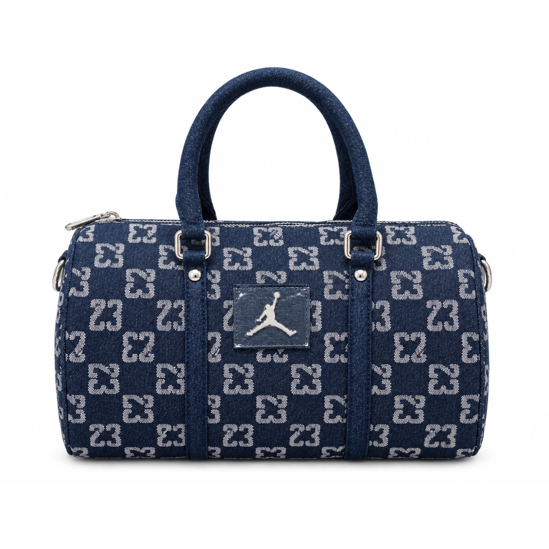 JORDAN MONOGRAM DENIM MINI DUFFLE BAG BLUE