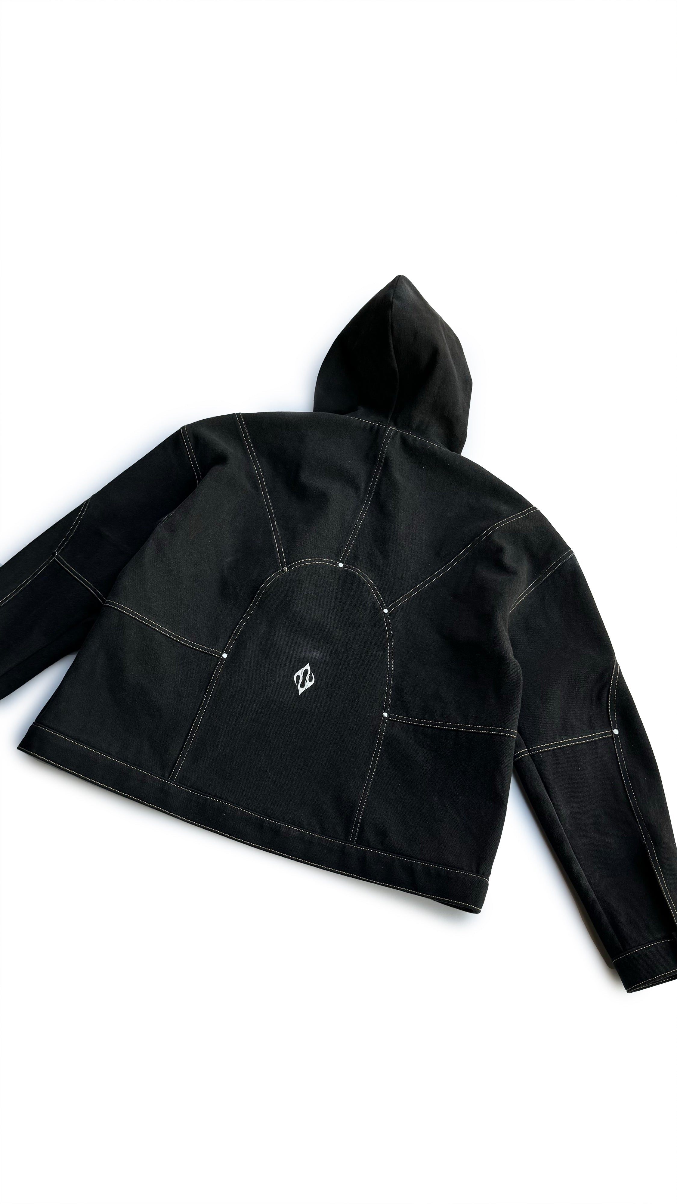 Panelled Black denim hoodie